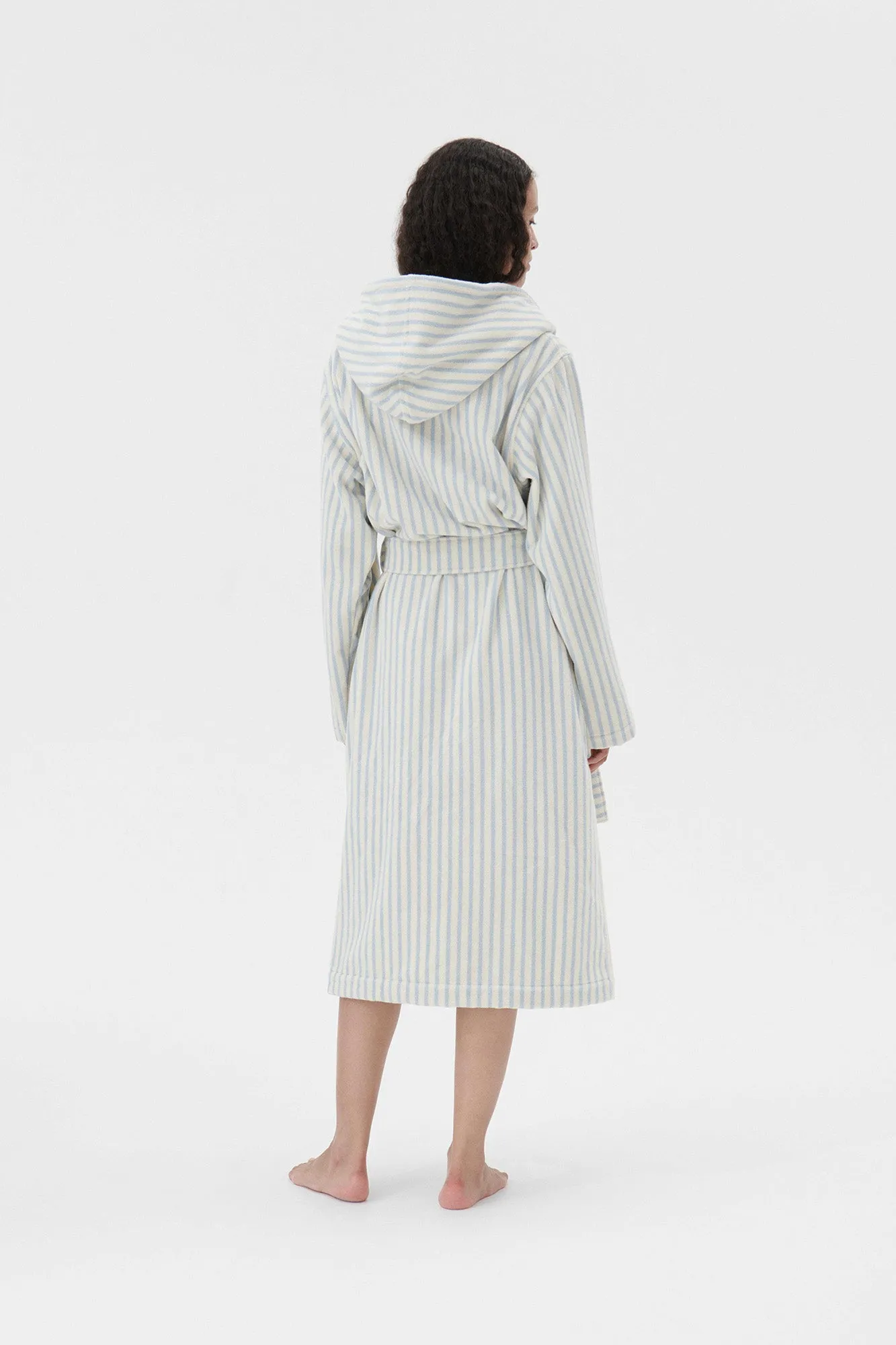 Hooded Bathrobe Soft Blue Stripe