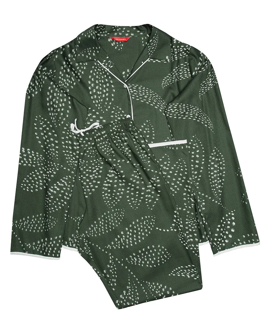 Imogen Green Leaf Print Pyjama Set