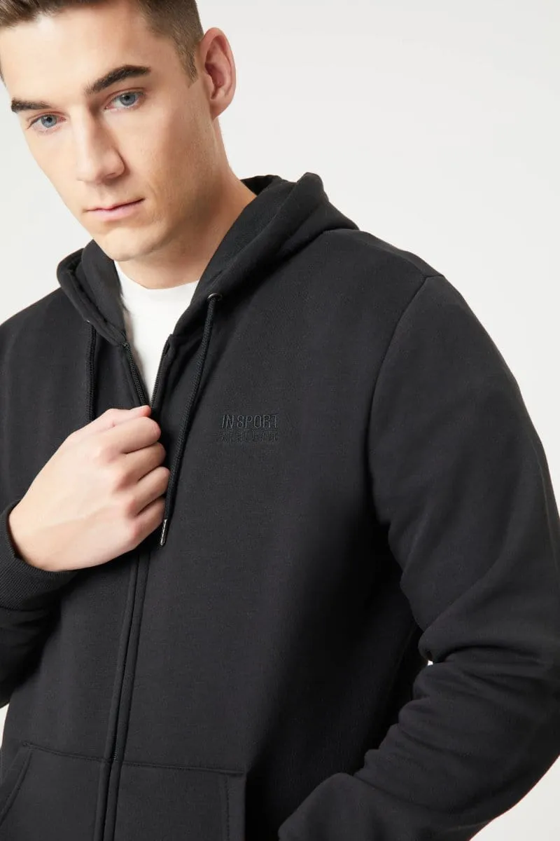 INSPORT MEN'S ALASKA FULL ZIP HOODED BLACK JACKET