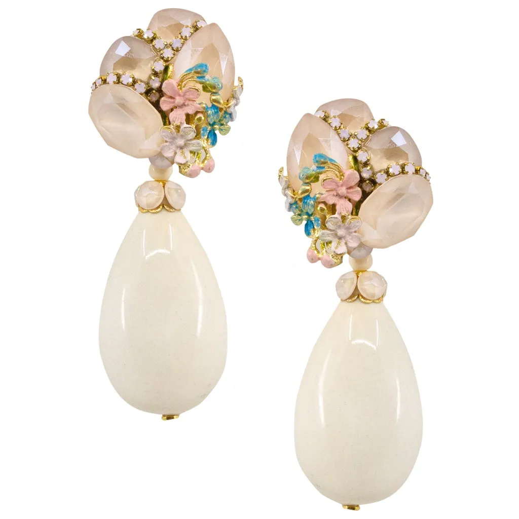 Ivory Cream Flower Drop Earrings by DUBLOS