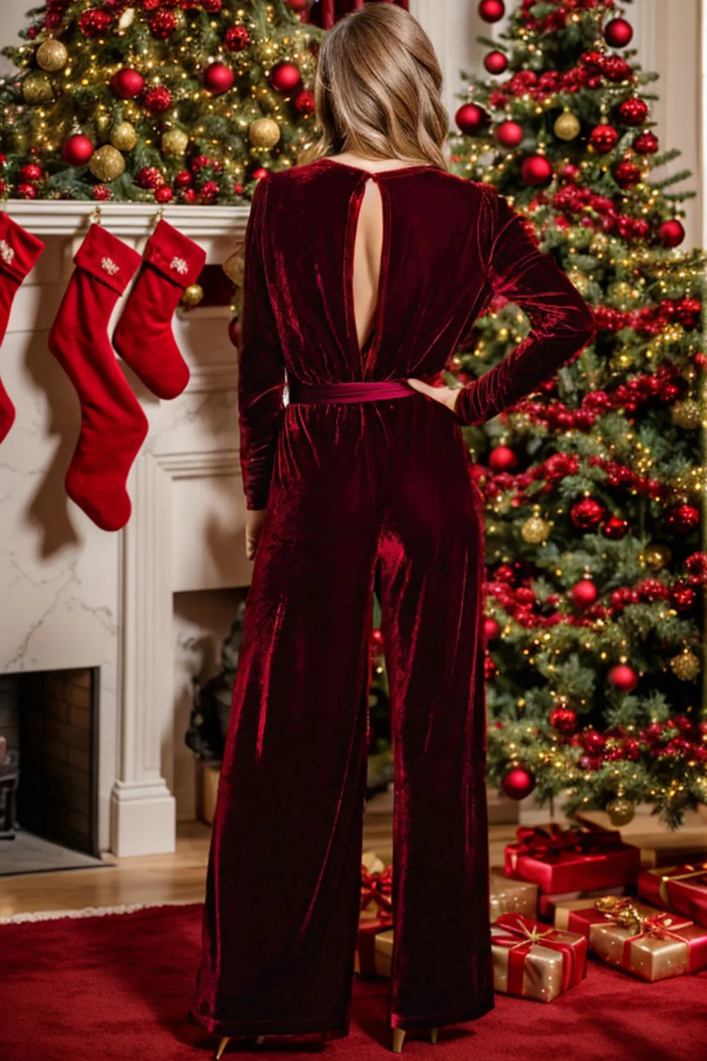 Jumpsuit mit weitem Bein und langen Ärmeln und Bindegürtel