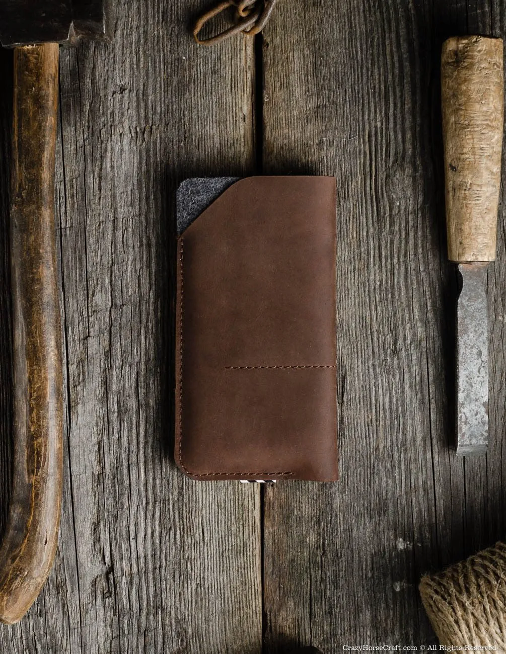 Leather Phone Case / Wallet with Card Pockets | Wood Brown