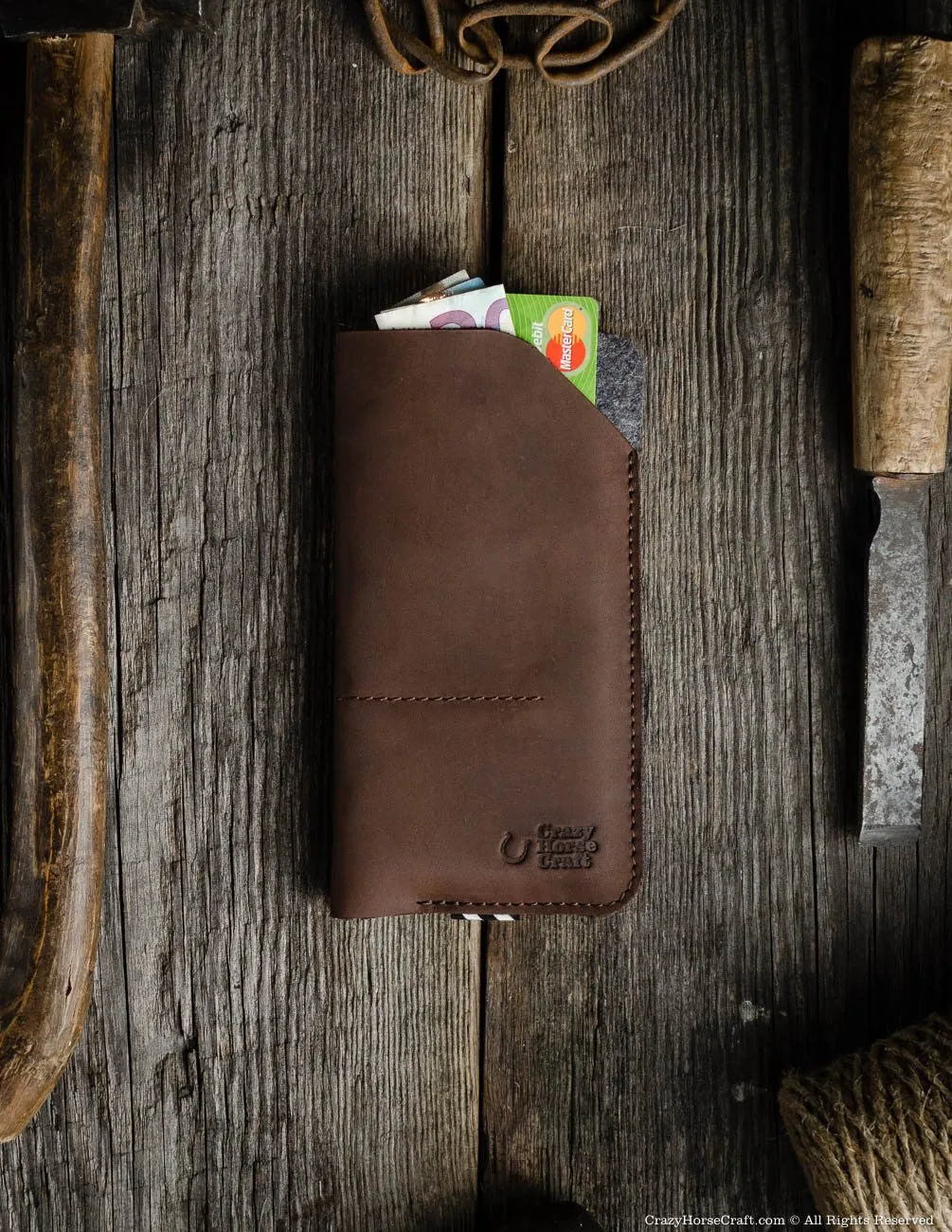 Leather Phone Case / Wallet with Card Pockets | Wood Brown