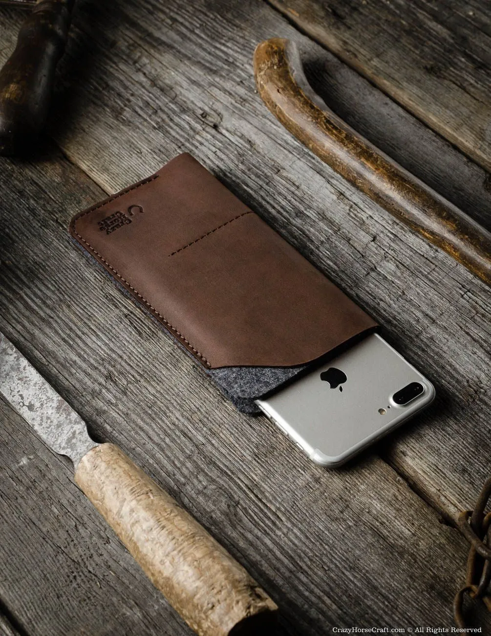 Leather Phone Case / Wallet with Card Pockets | Wood Brown