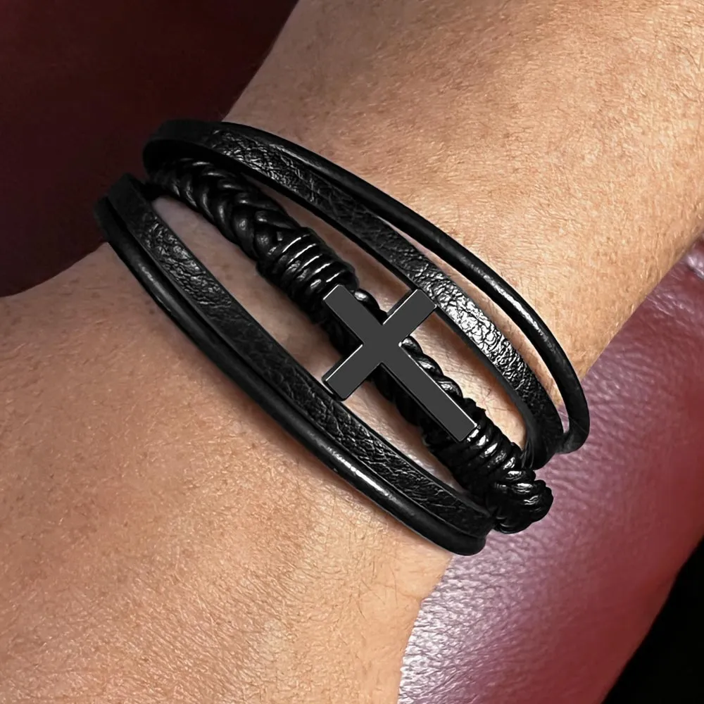 Live Fearlessly, Achieve Your Goals, To My Son Gift, Men's Cross Bracelet