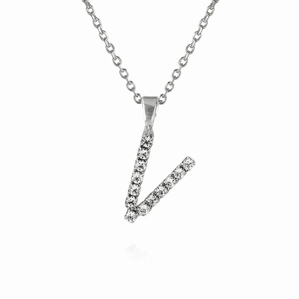 Mini Letter Necklace V / Crystal