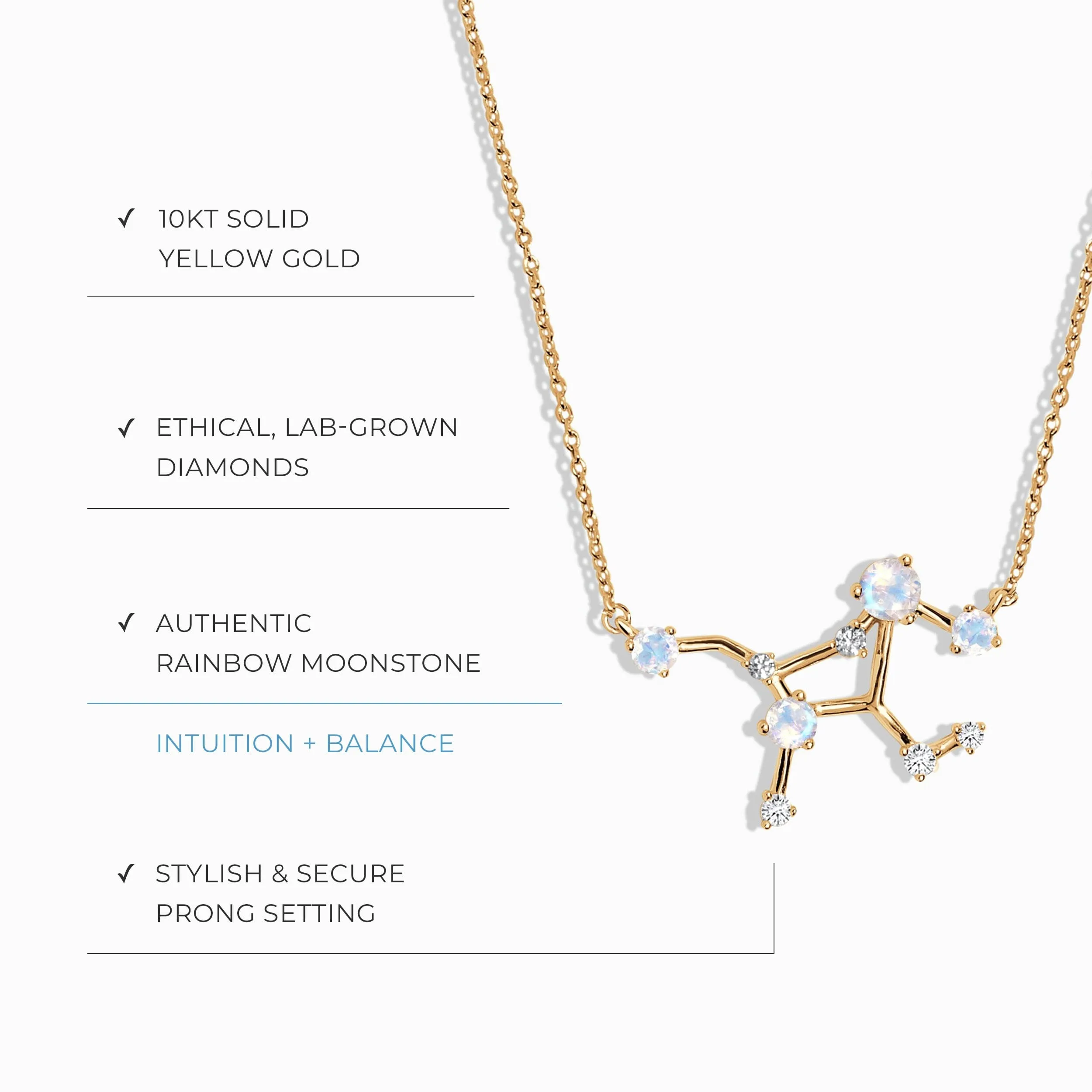 Moonstone Lab Diamond Necklace - Virgo Zodiac Constellation