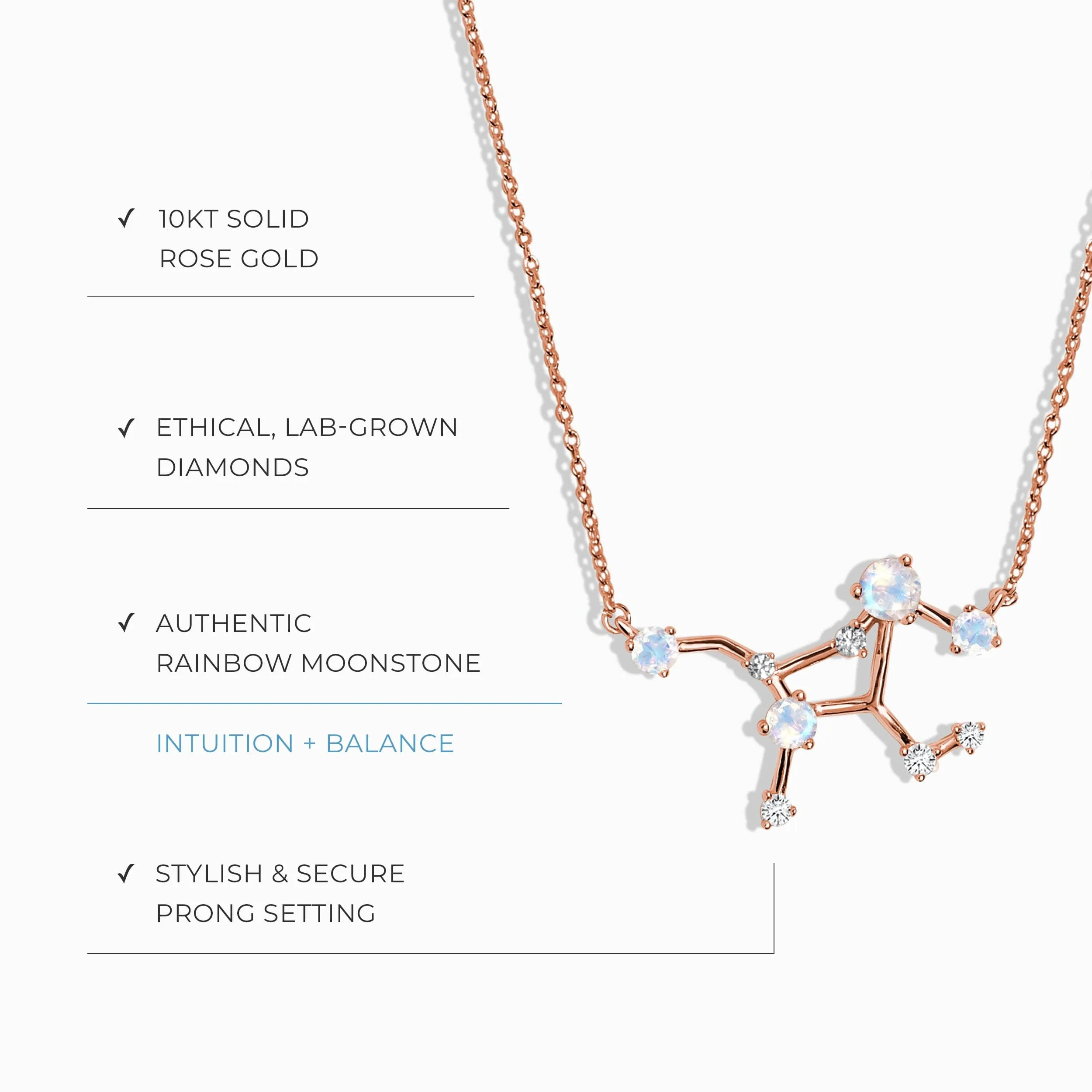 Moonstone Lab Diamond Necklace - Virgo Zodiac Constellation