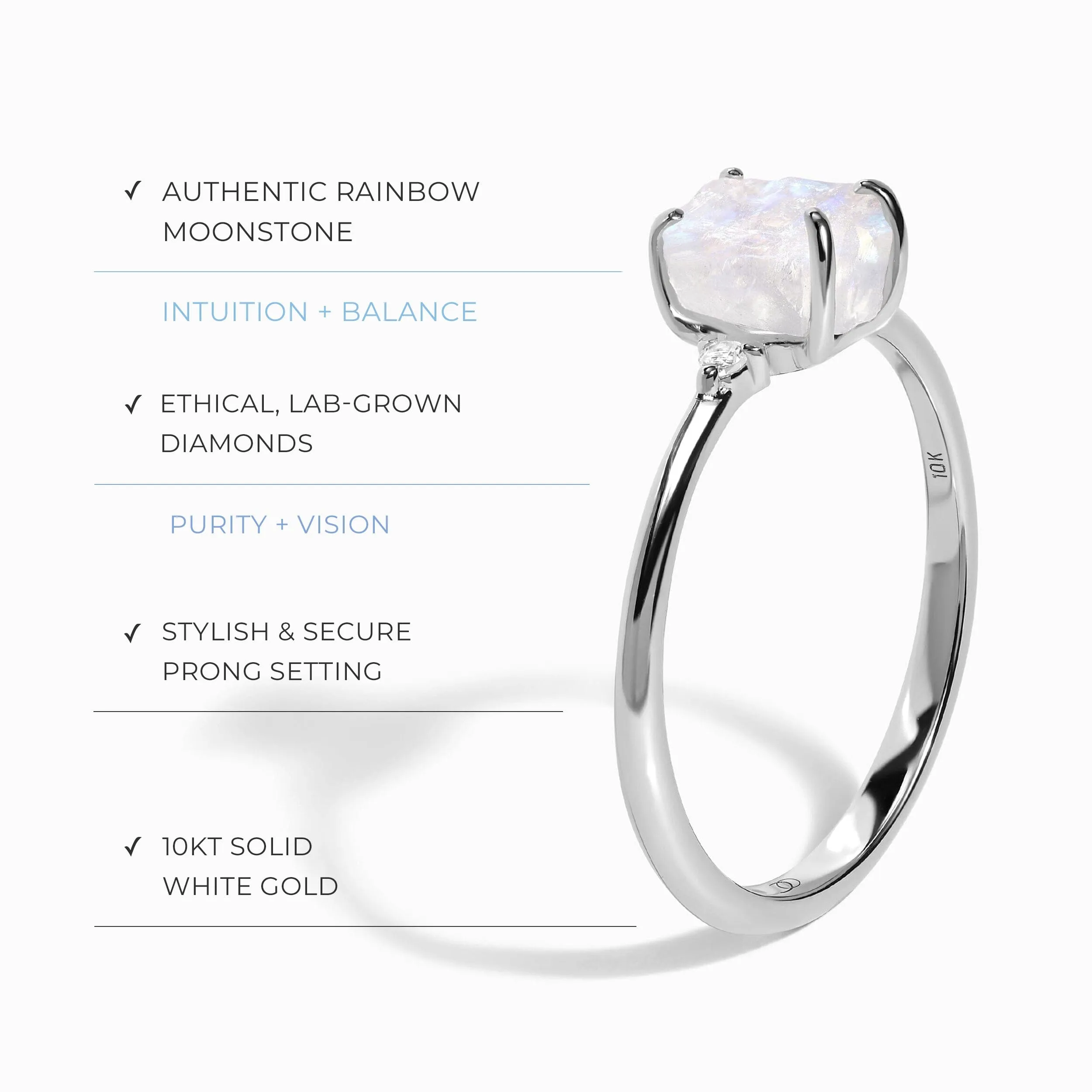 Moonstone Lab Diamond Ring - Petite Raw Allure