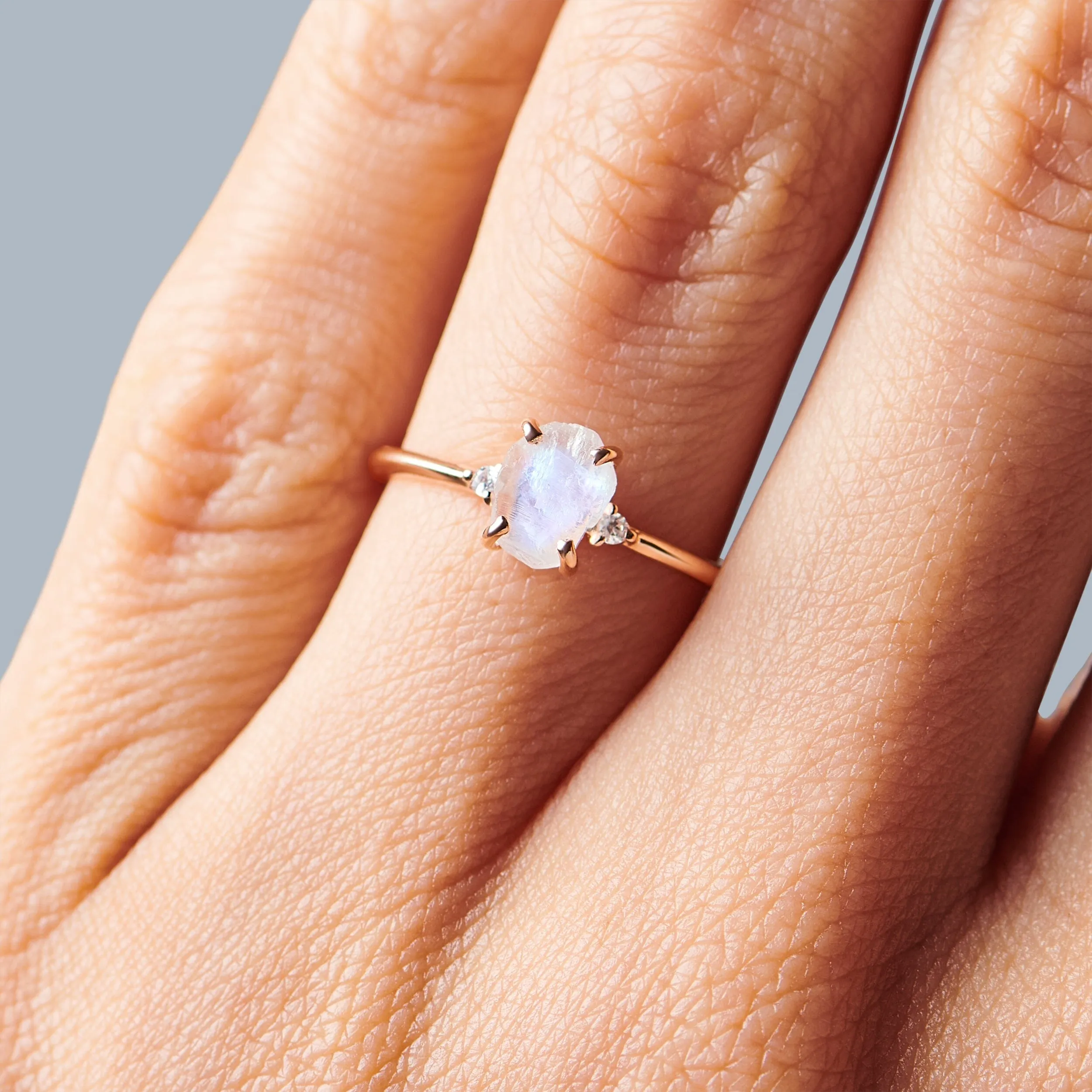 Moonstone Lab Diamond Ring - Petite Raw Allure