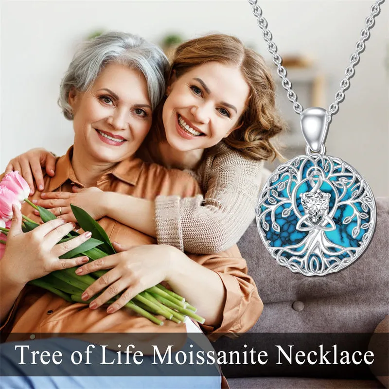 Mother's Day 0.6Ct Heart Shaped Moissanite Tree of Life Necklace 925 Sterling Silver Celtic Knot Motherhood Pendant Necklace