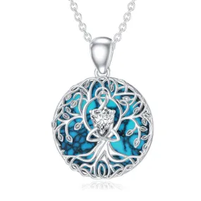 Mother's Day 0.6Ct Heart Shaped Moissanite Tree of Life Necklace 925 Sterling Silver Celtic Knot Motherhood Pendant Necklace