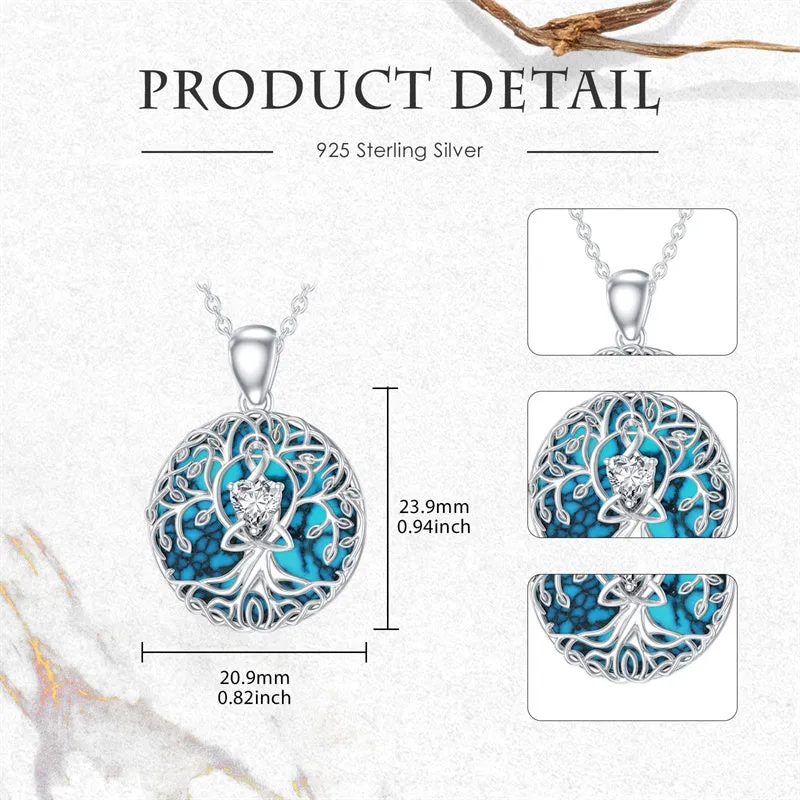 Mother's Day 0.6Ct Heart Shaped Moissanite Tree of Life Necklace 925 Sterling Silver Celtic Knot Motherhood Pendant Necklace