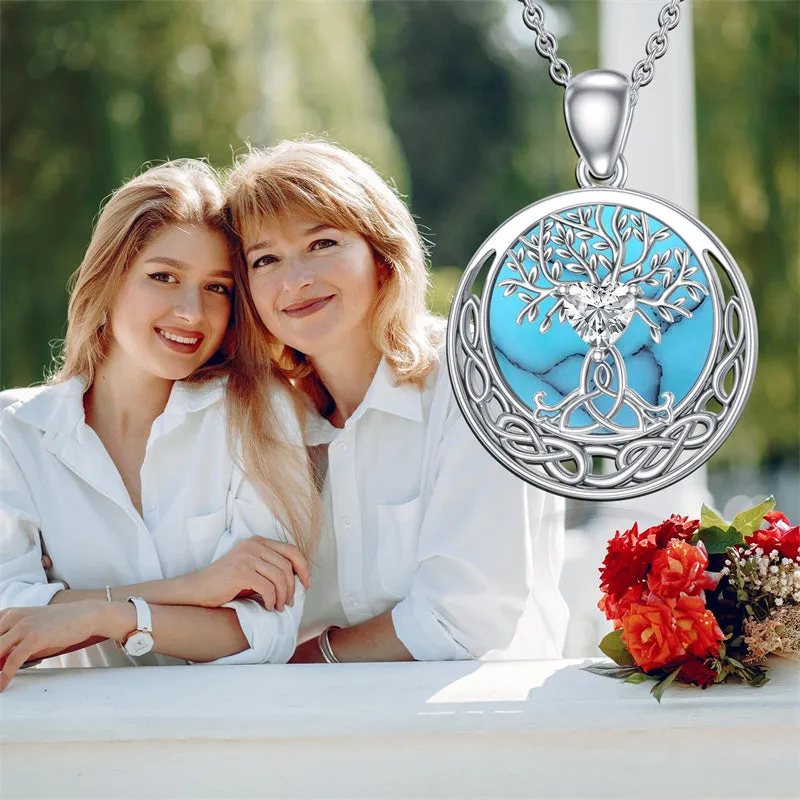 Mother's Day 0.6Ct Heart Shaped Moissanite Tree of Life Necklace 925 Sterling Silver Celtic Knot Motherhood Pendant Necklace