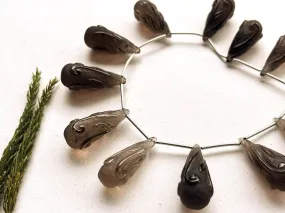 Natural Smoky Quartz Carved Frosted Drops