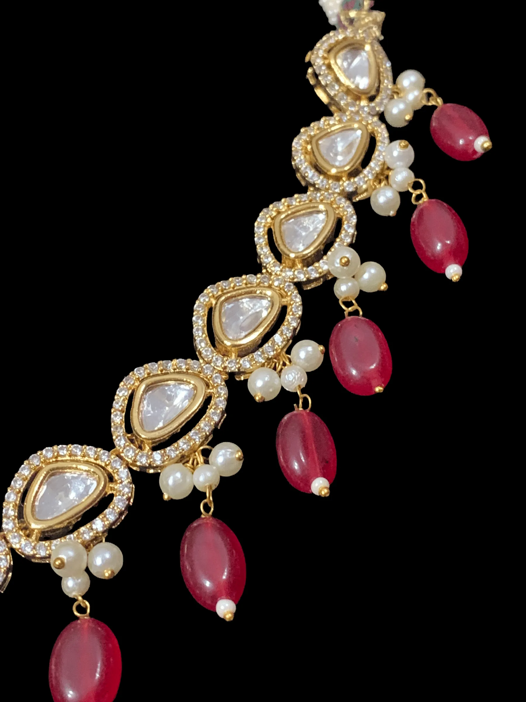 NS2 Surabhi cz polki set with ruby beads ( READY TO SHIP)