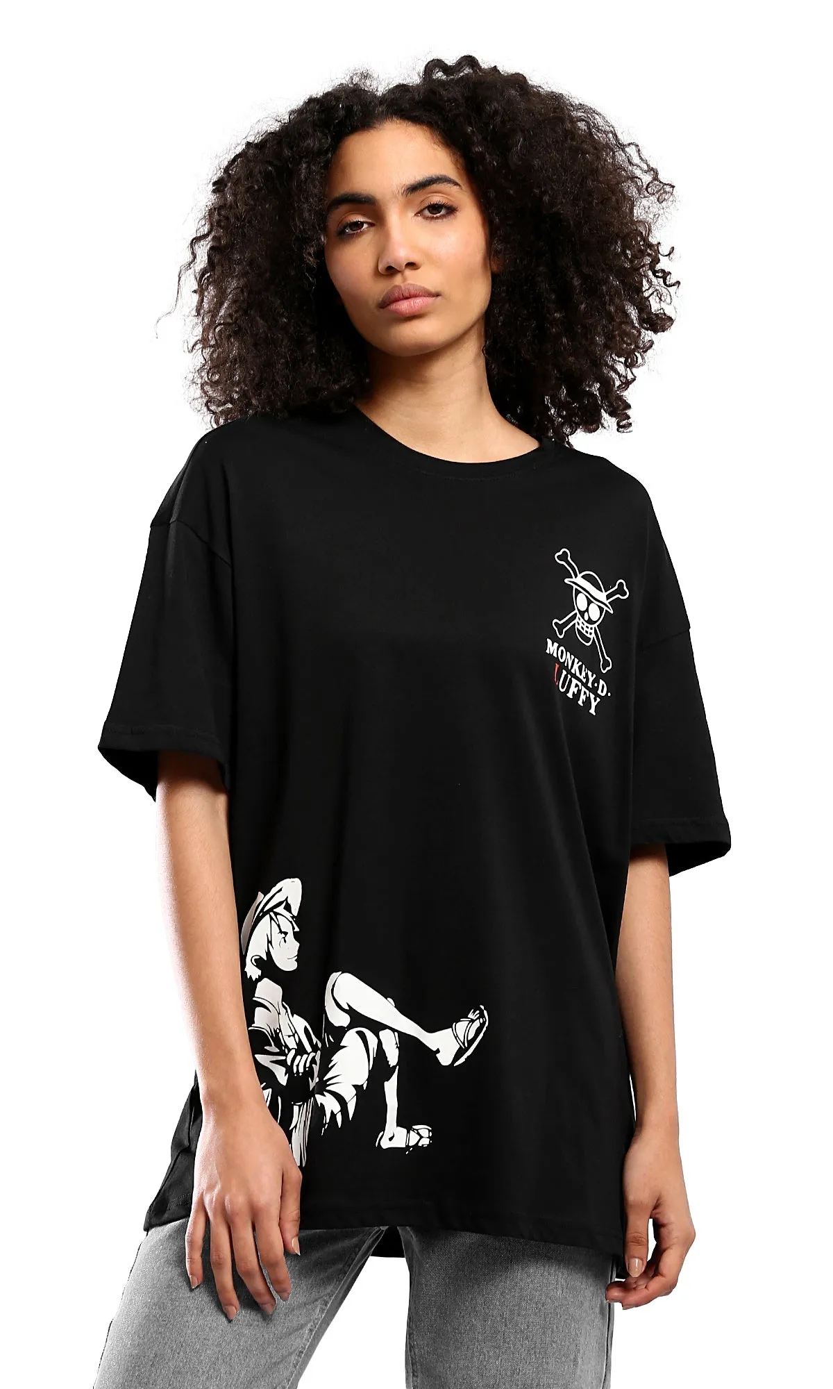 O178389 Black Lightweight Cotton Tee With Front Print