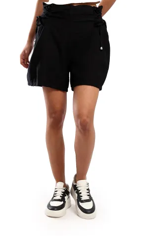 O179830 Comfy Feminine Black Textured Wide Shorts