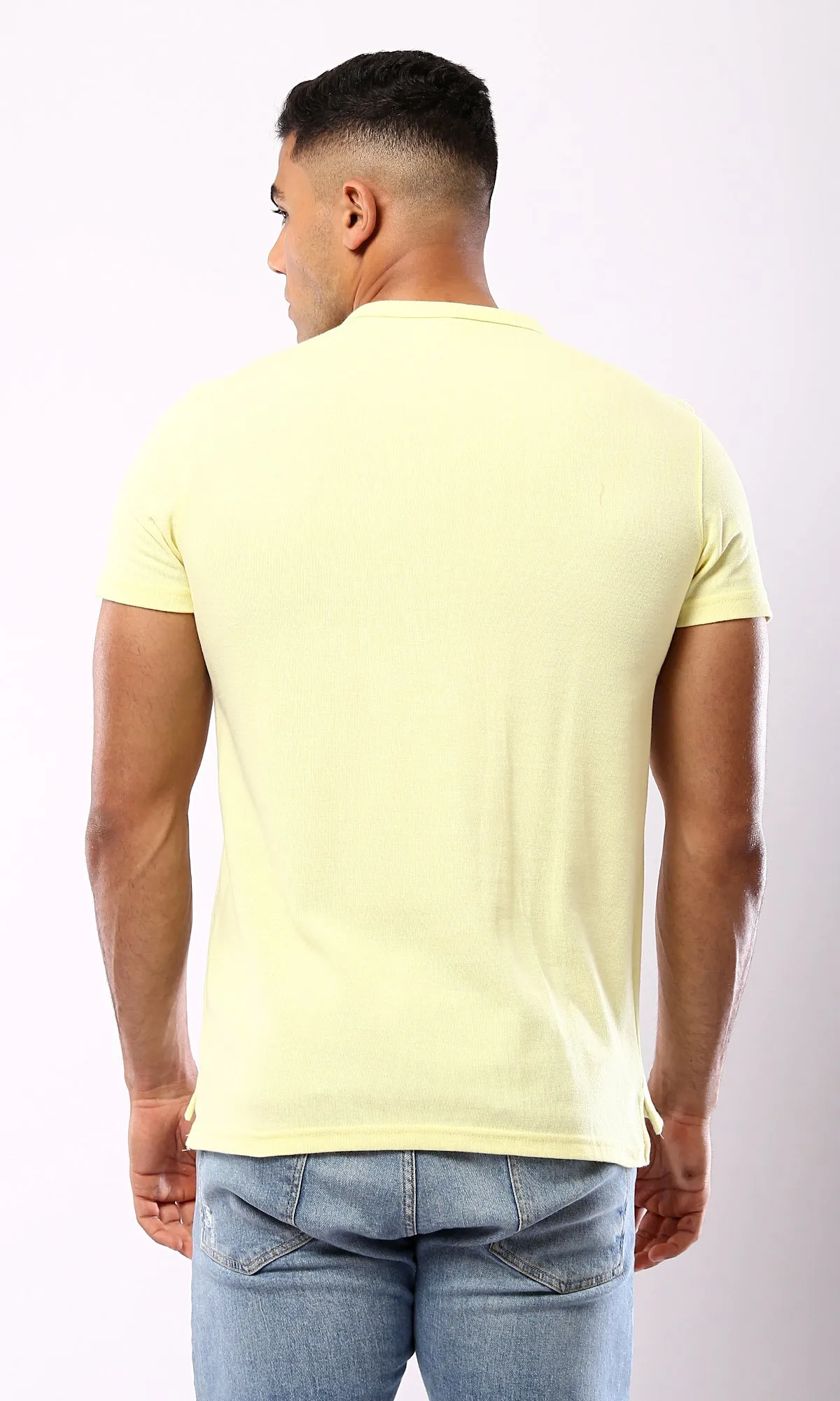 O180823 Light Yellow Regular Fit Solid Henley Shirt