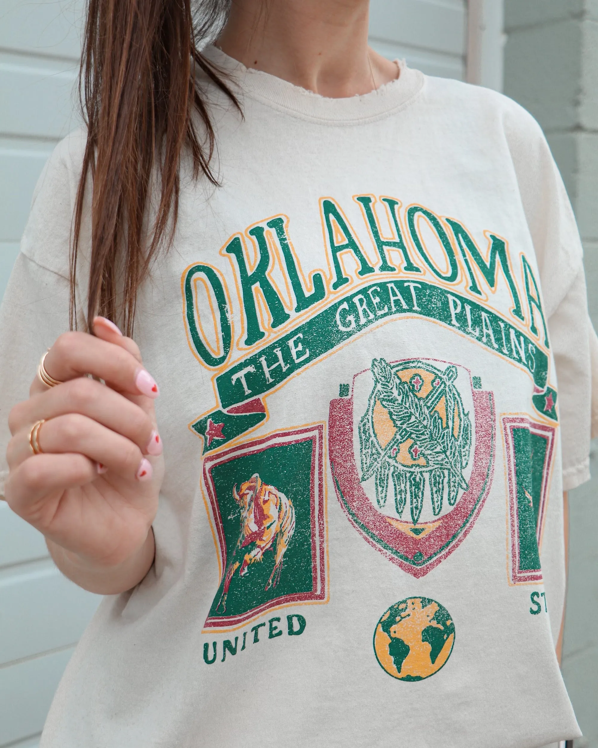 Oklahoma Patch Off White Thrifted Tee