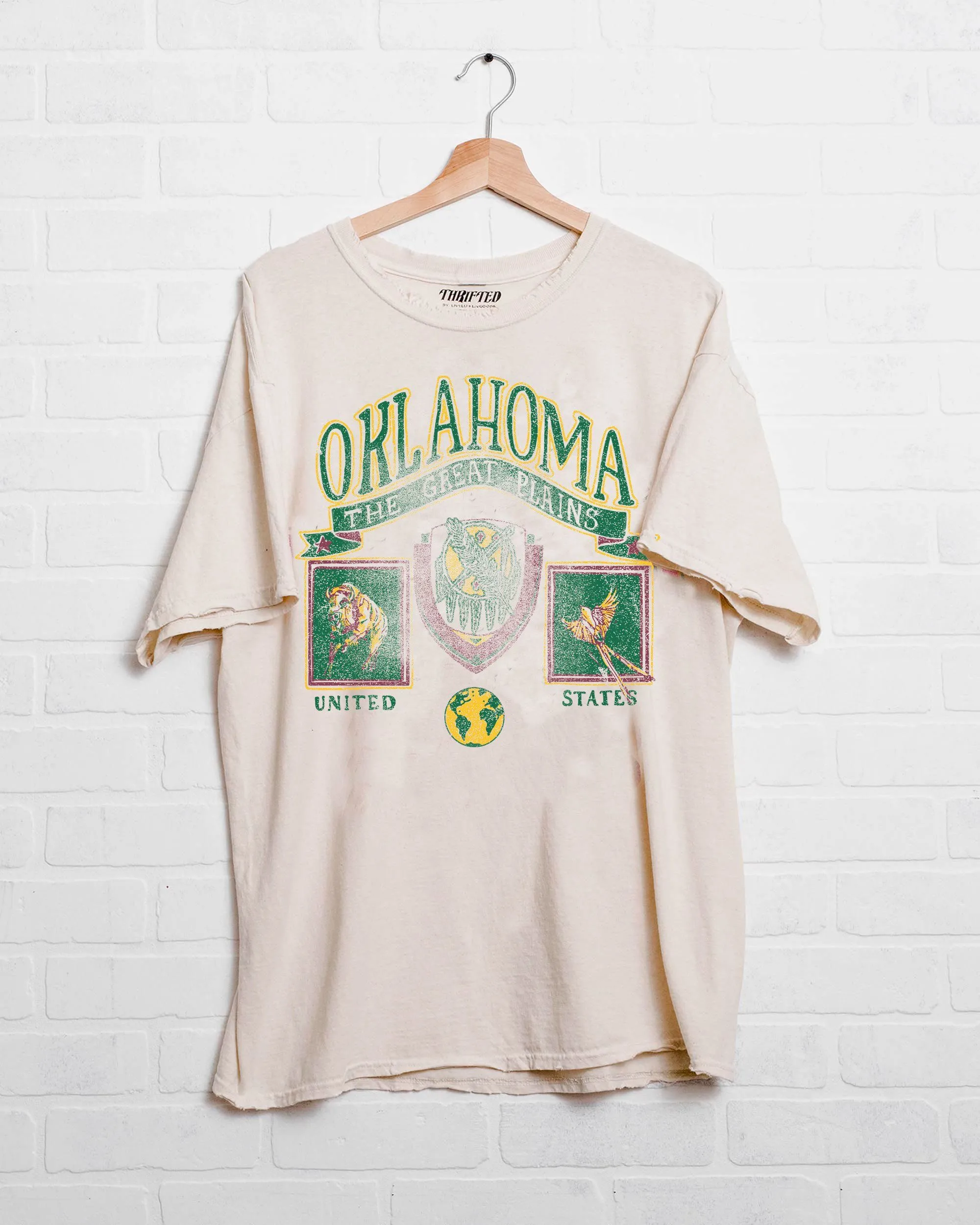 Oklahoma Patch Off White Thrifted Tee