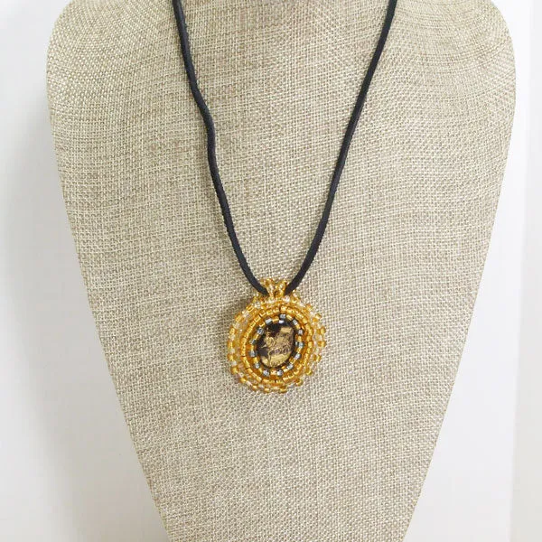 Paladia Beaded German Intaglio Cameo Pendant Necklace