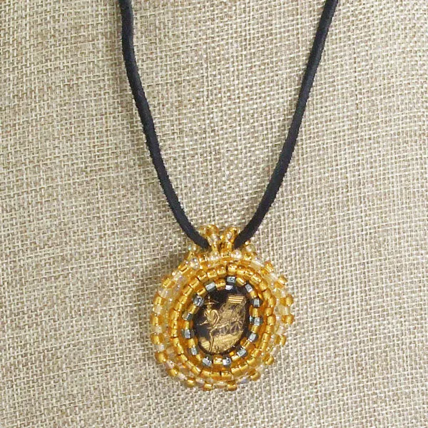 Paladia Beaded German Intaglio Cameo Pendant Necklace