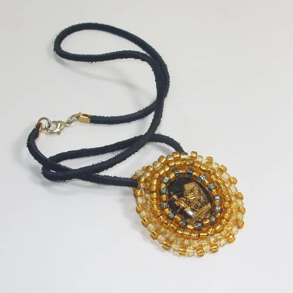 Paladia Beaded German Intaglio Cameo Pendant Necklace