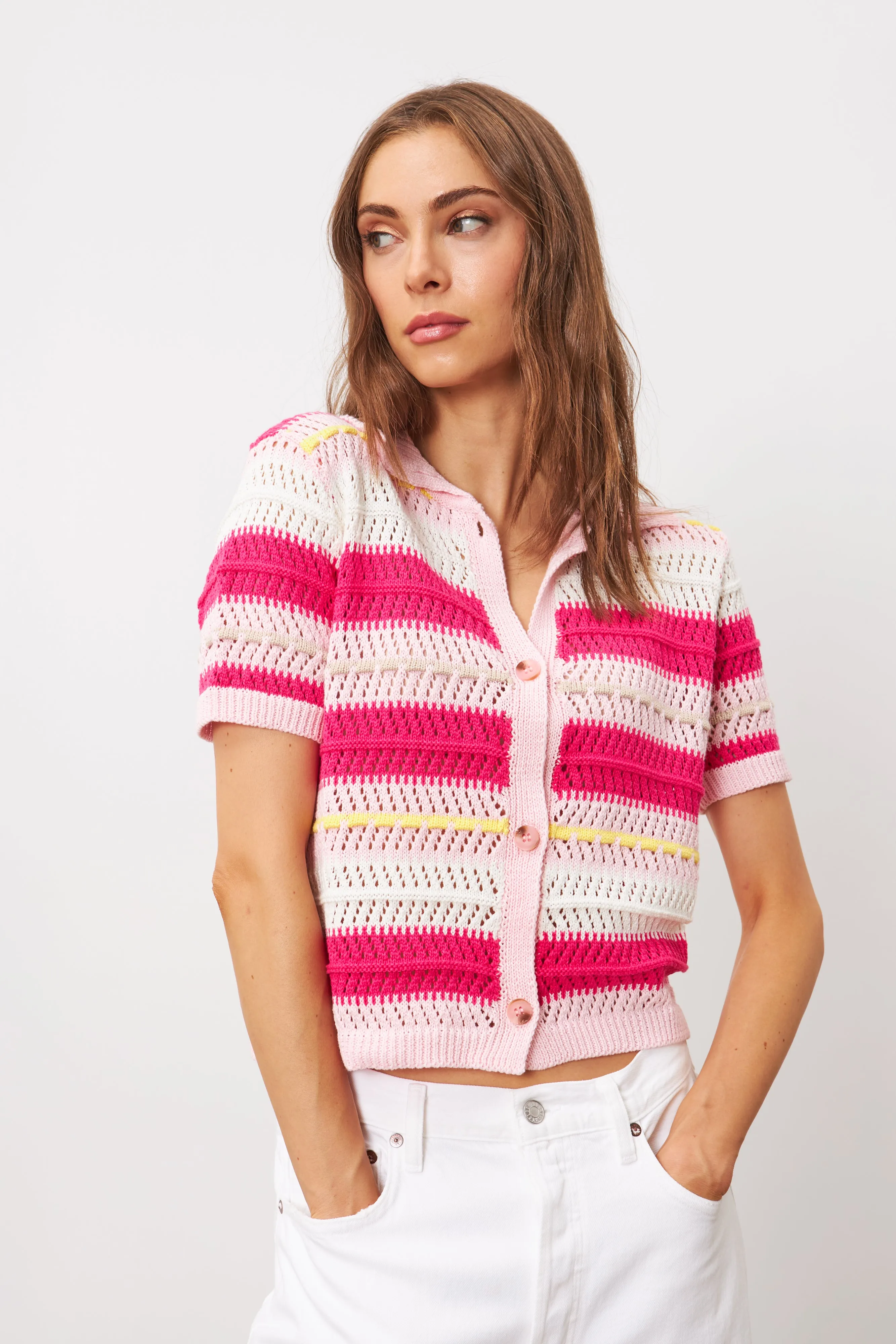 PEPPER SHORT SLEEVE STRIPED CARDIGAN - LINE