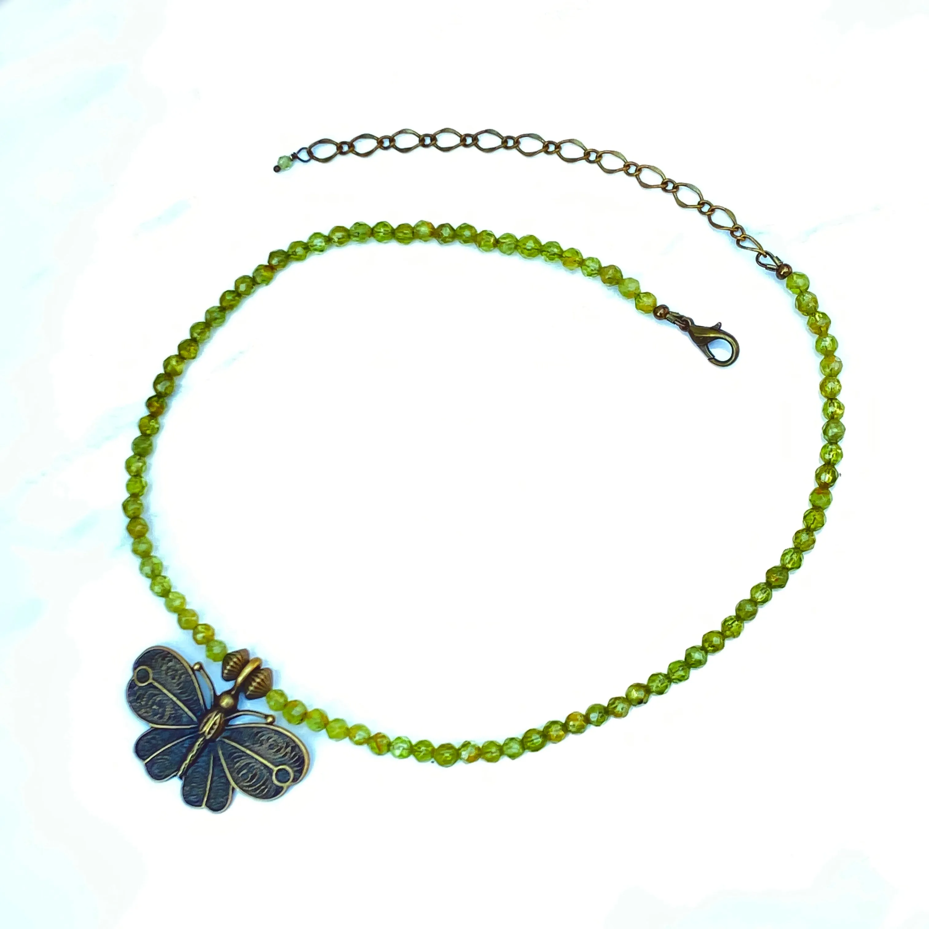 Peridot gemstone and Brass Butterfly Necklace