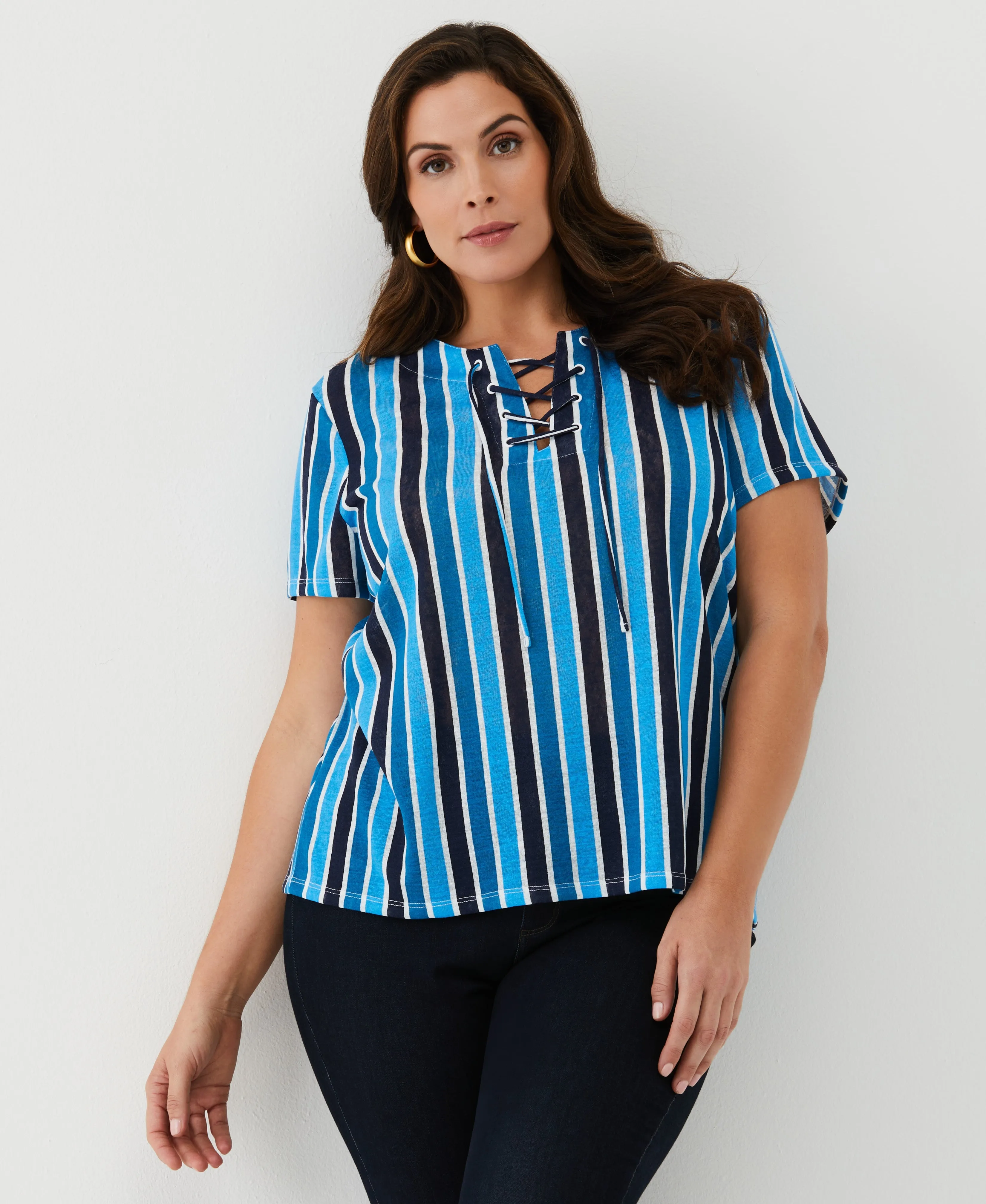 Plus Size Eco Stripe Lace-Up Tee