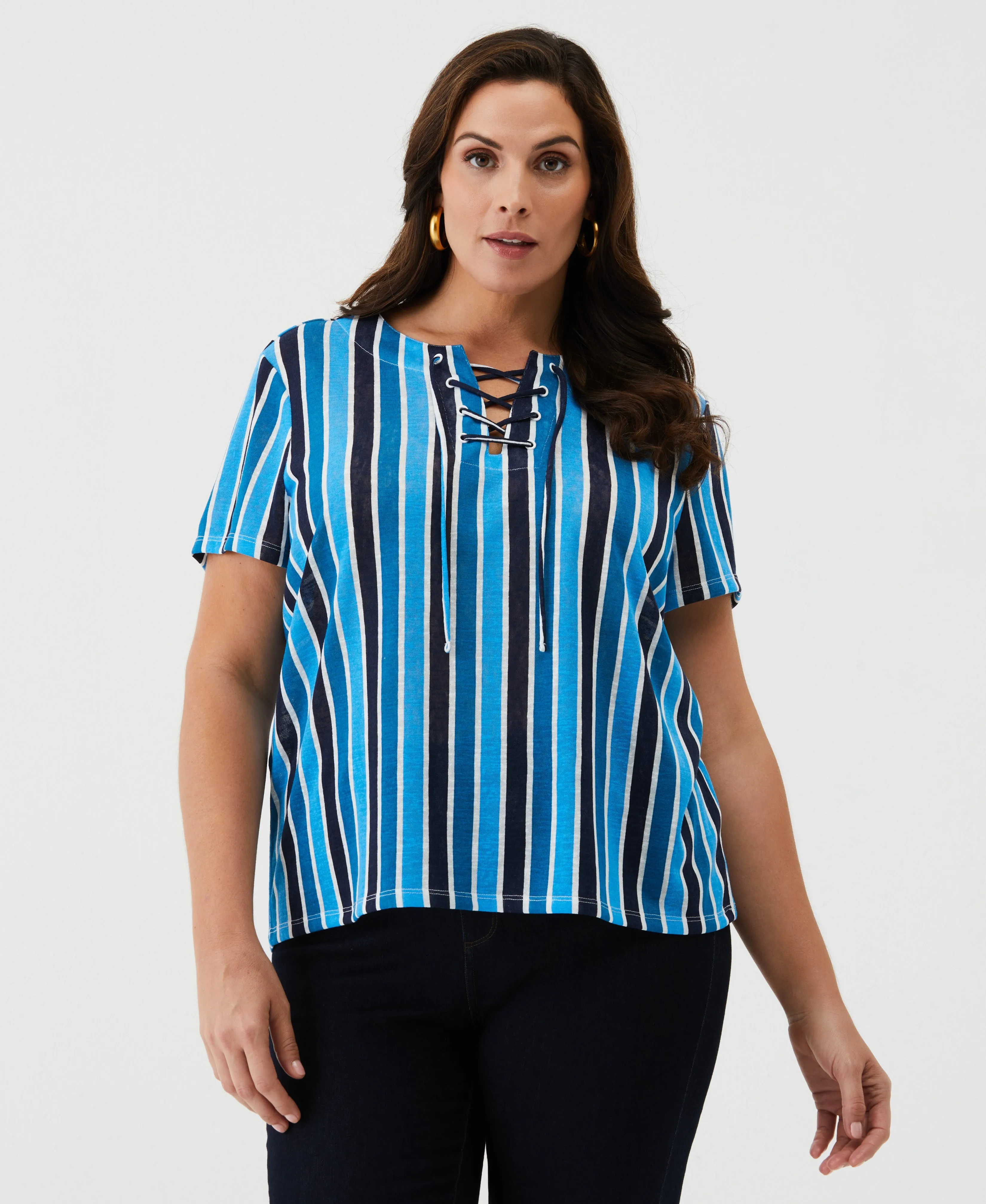 Plus Size Eco Stripe Lace-Up Tee