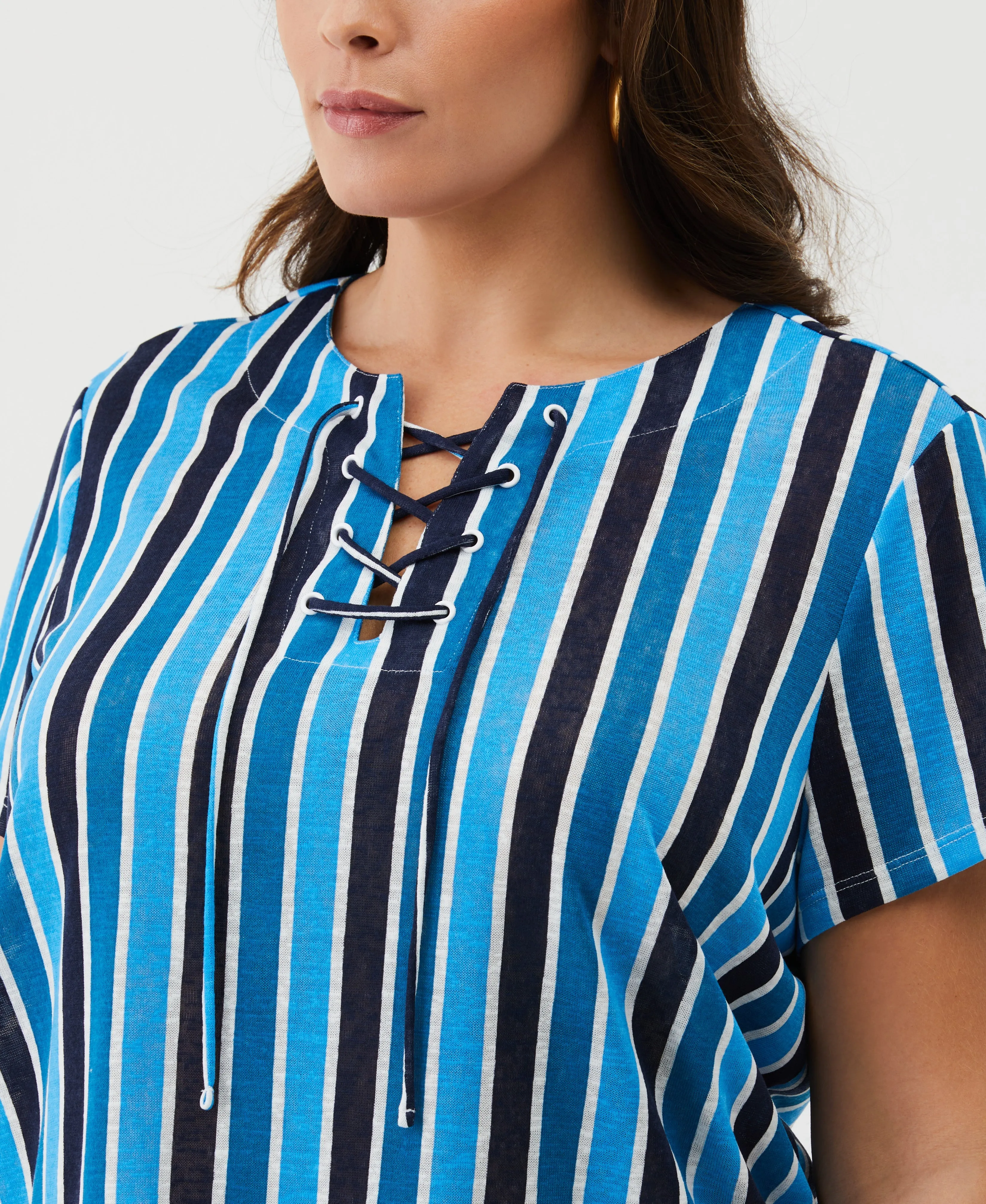 Plus Size Eco Stripe Lace-Up Tee