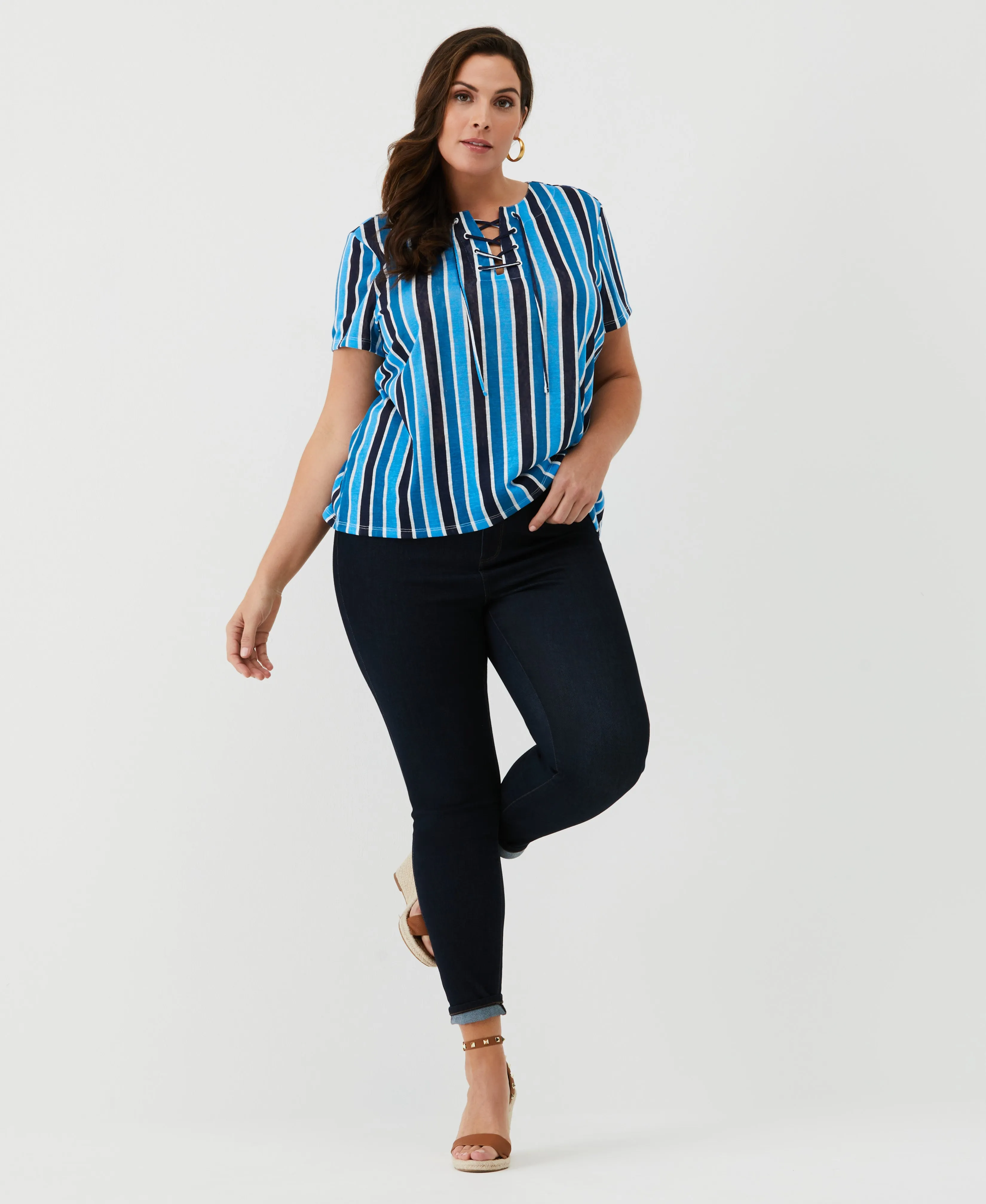 Plus Size Eco Stripe Lace-Up Tee