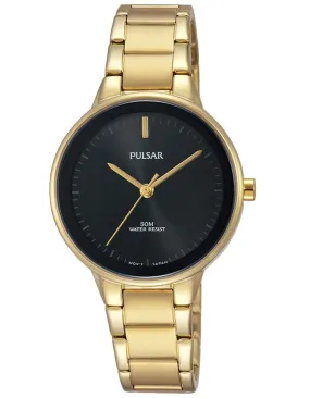 Pulsar Womens Basic Dress Watch - Gold-Tone Case & Bracelet - Black Dial - 50m