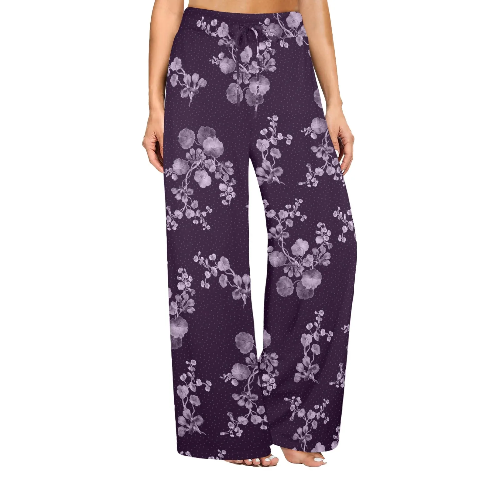 purple floral polka dots print Women's Wide Leg Lounge Pants (Model L77)