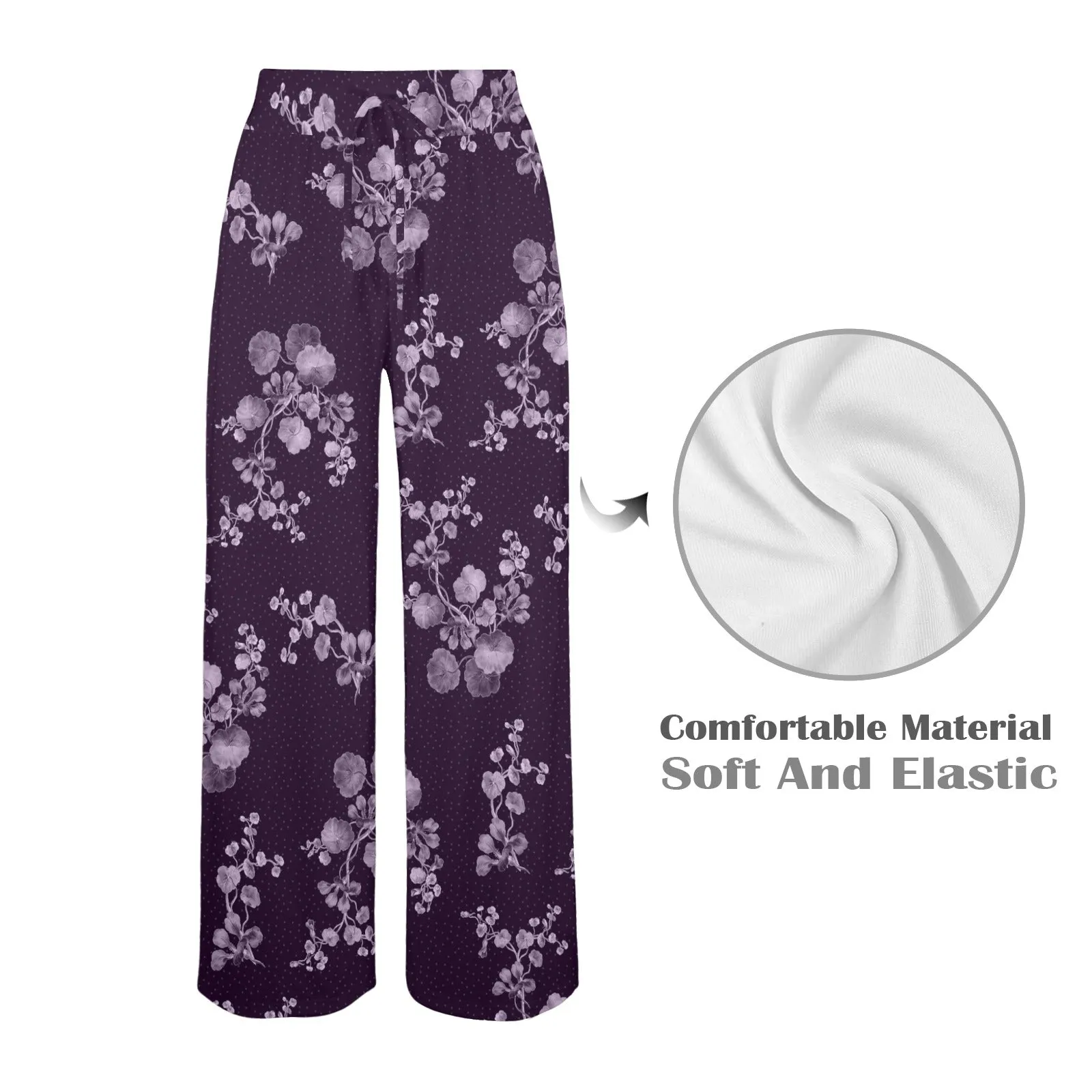 purple floral polka dots print Women's Wide Leg Lounge Pants (Model L77)