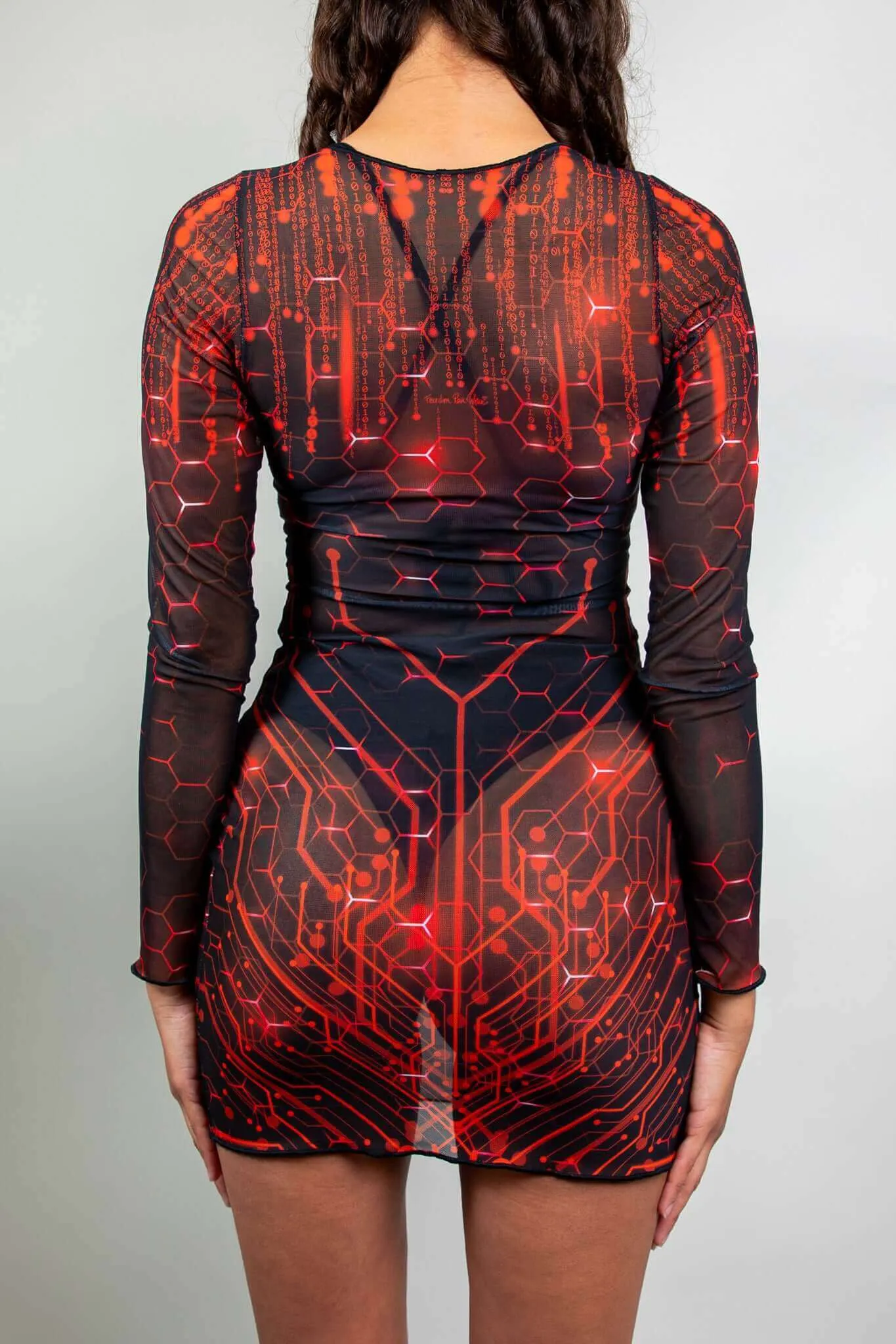 Red Singularity Mesh Long Sleeve Dress