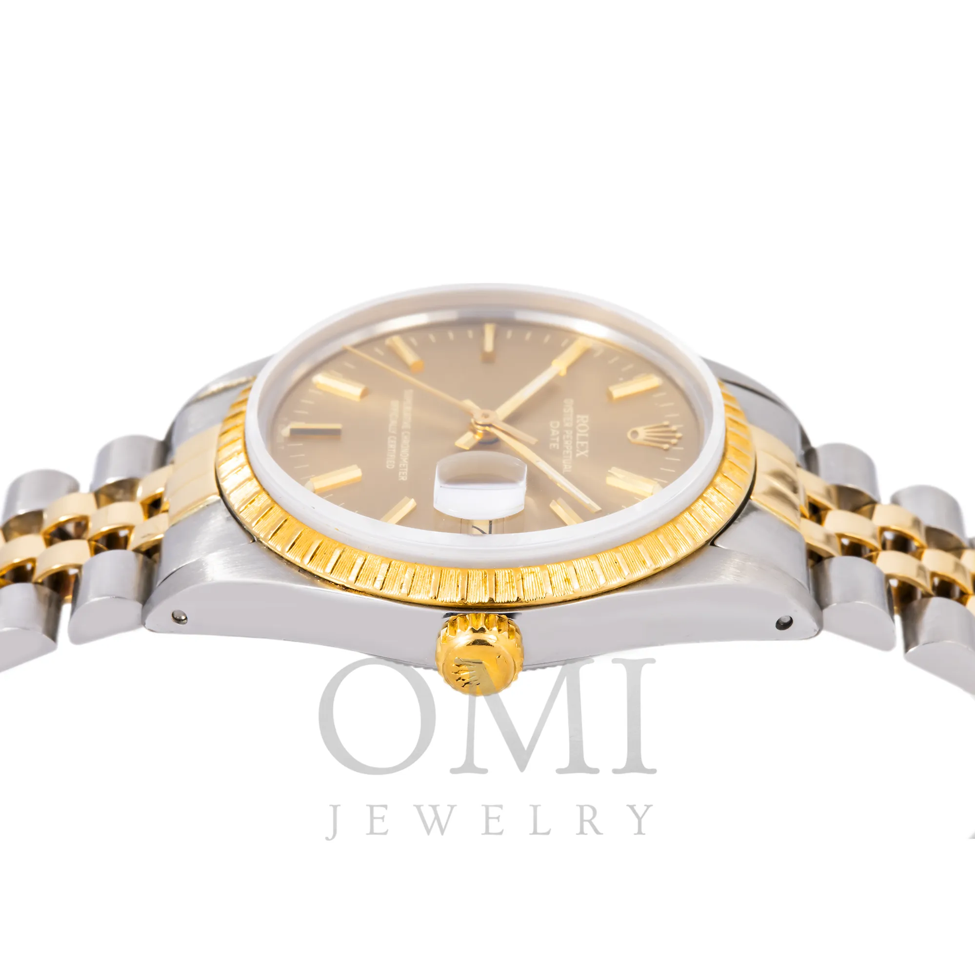 ROLEX OYSTER PERPETUAL DATE 1500 34MM CHAMPAGNE DIAL AND TWO-TONE JUBILEE BRACELET