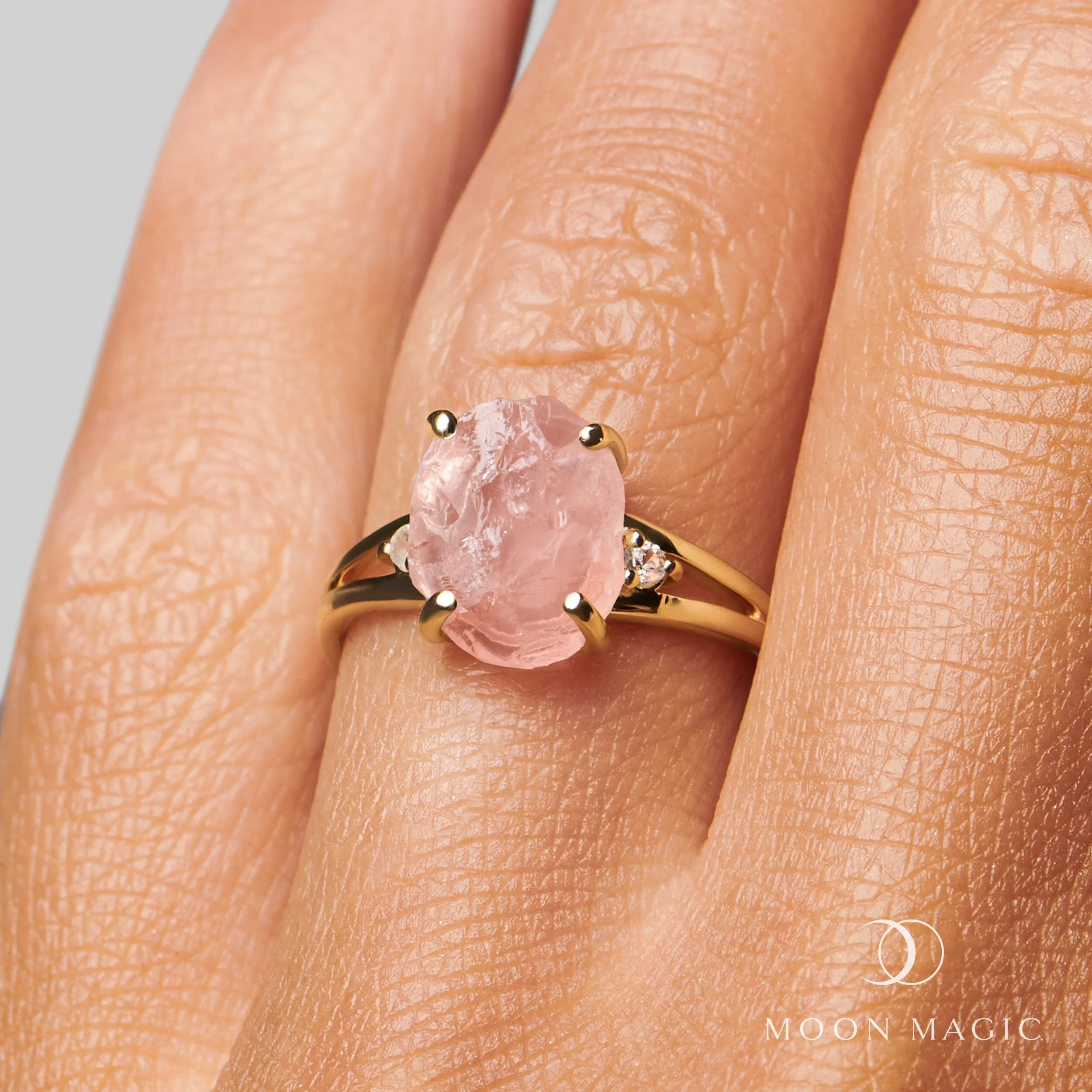 Rose Quartz Diamond Ring - Raw Beauty