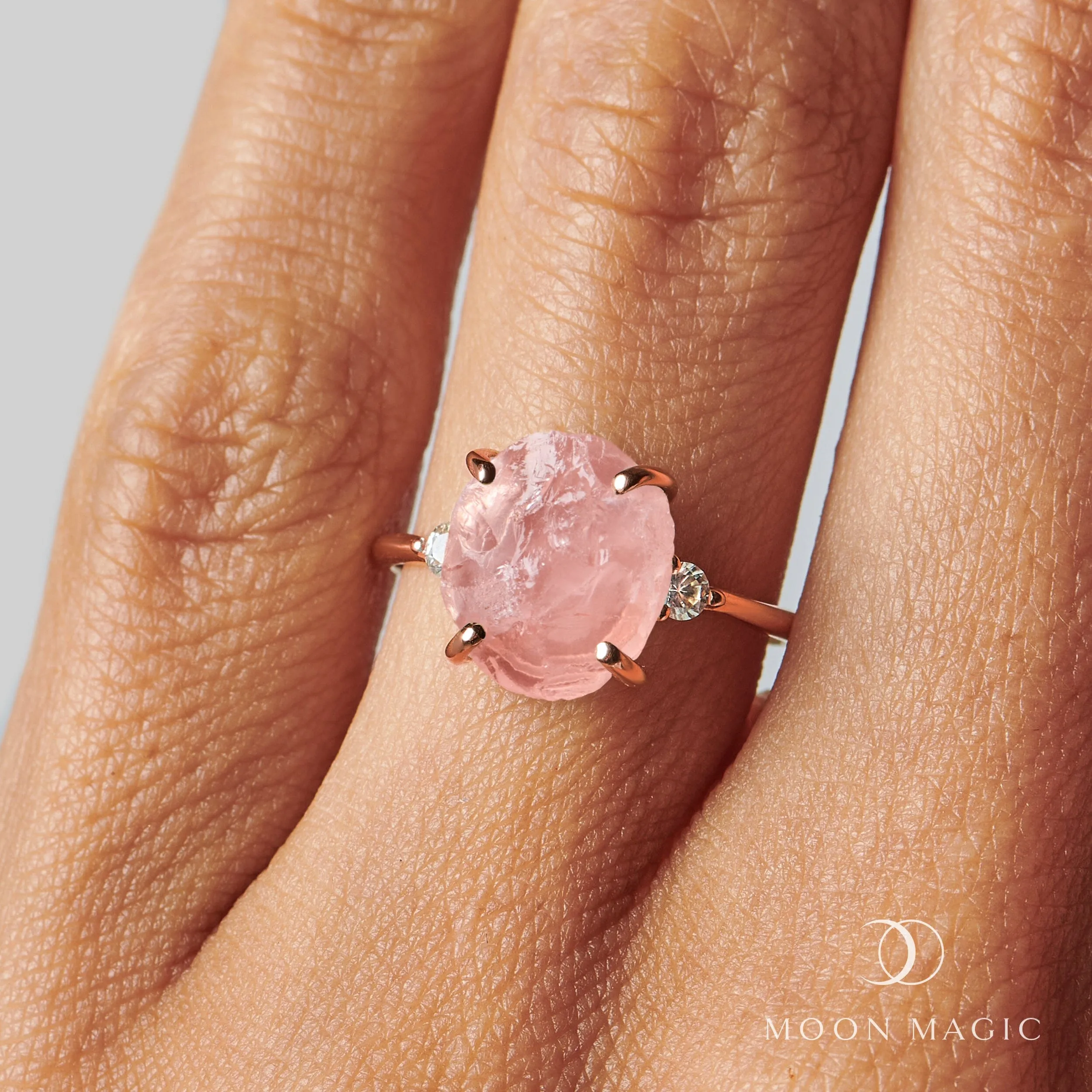 Rose Quartz Lab Diamond Ring - Raw Allure