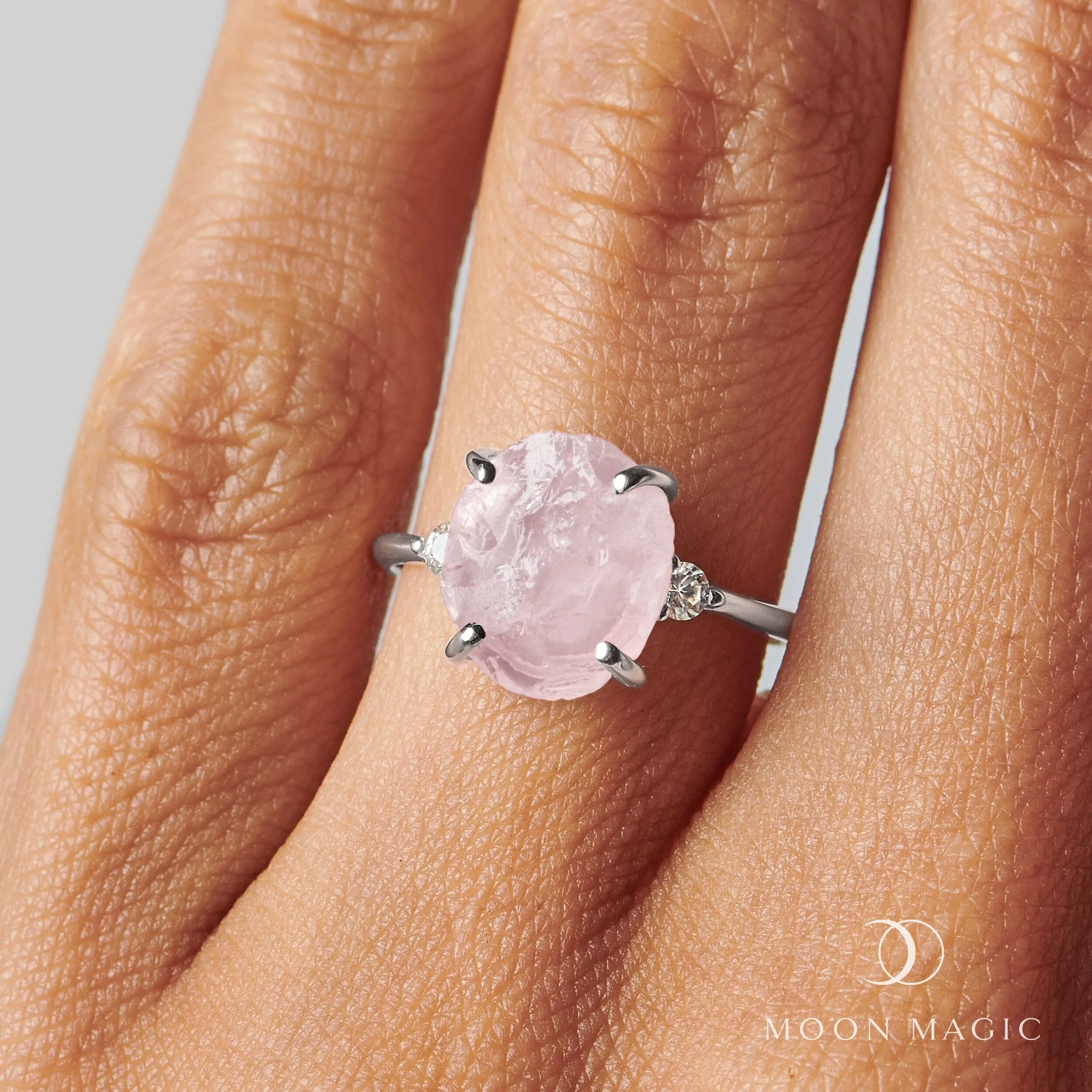 Rose Quartz Lab Diamond Ring - Raw Allure