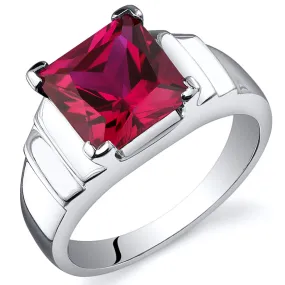 Ruby Ring Sterling Silver Princess Shape 3.25 Carats Size 9