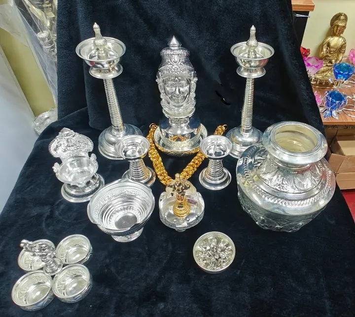 Shree Devi , Jumbo classic German Silver Puja festival set -SILU001PS