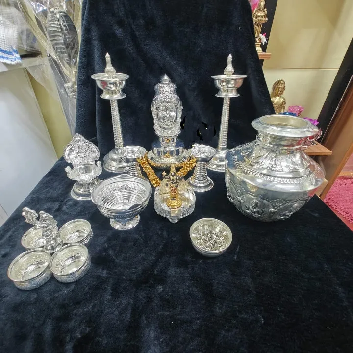 Shree Devi , Jumbo classic German Silver Puja festival set -SILU001PS