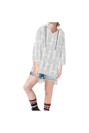 Silver Pineapple Step Hem Tunic Hoodie for Women (Model H25)