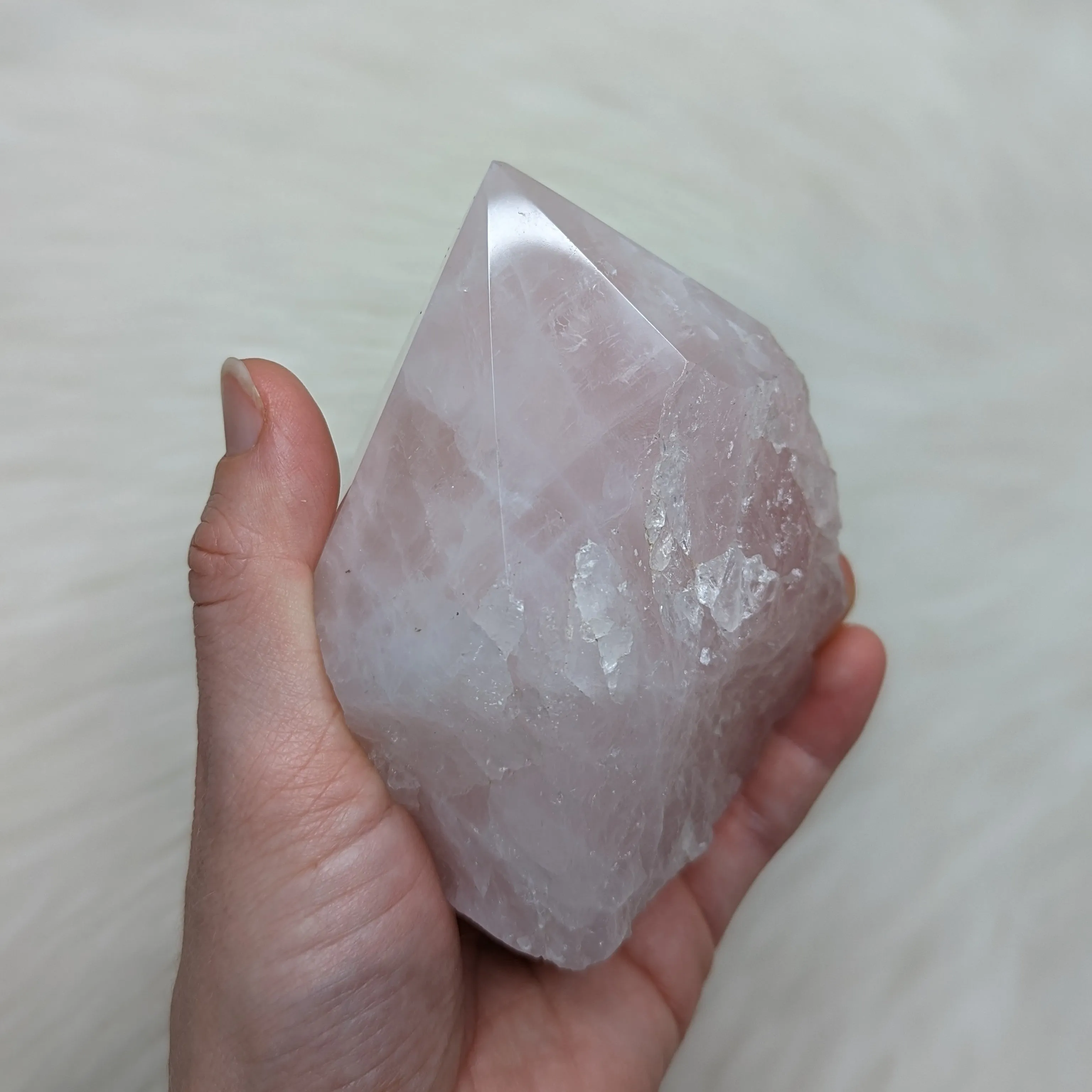 Soft and Loving Rose Quartz Polished Generator Point from Brazil