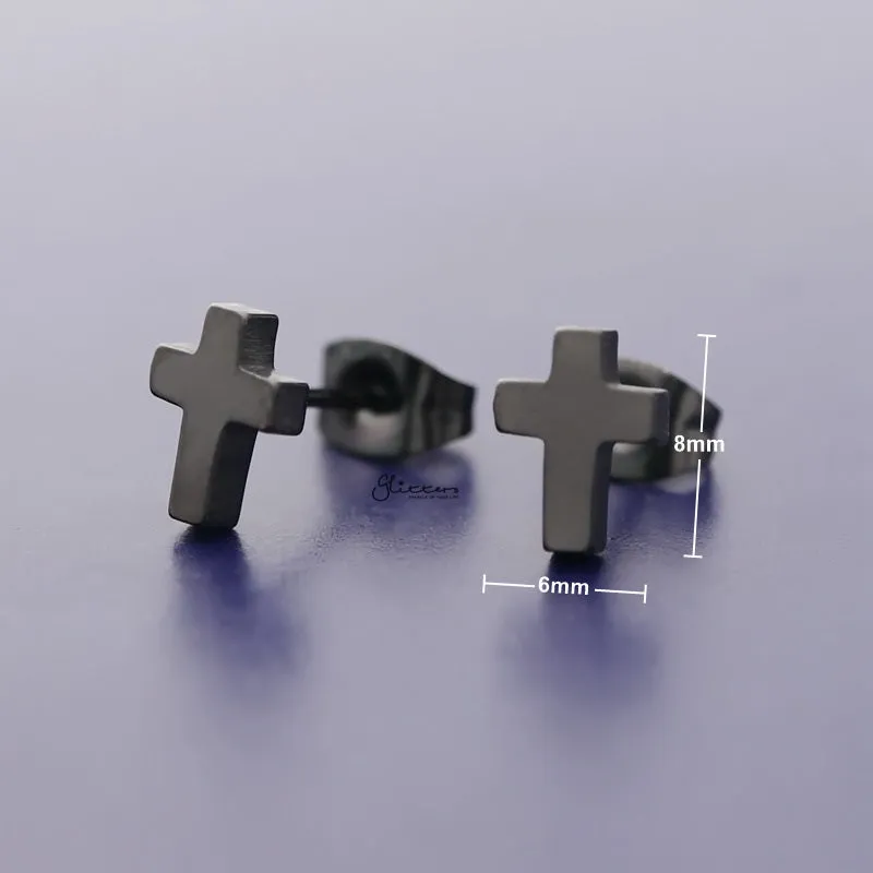 Stainless Steel Cross Stud Earrings - Black