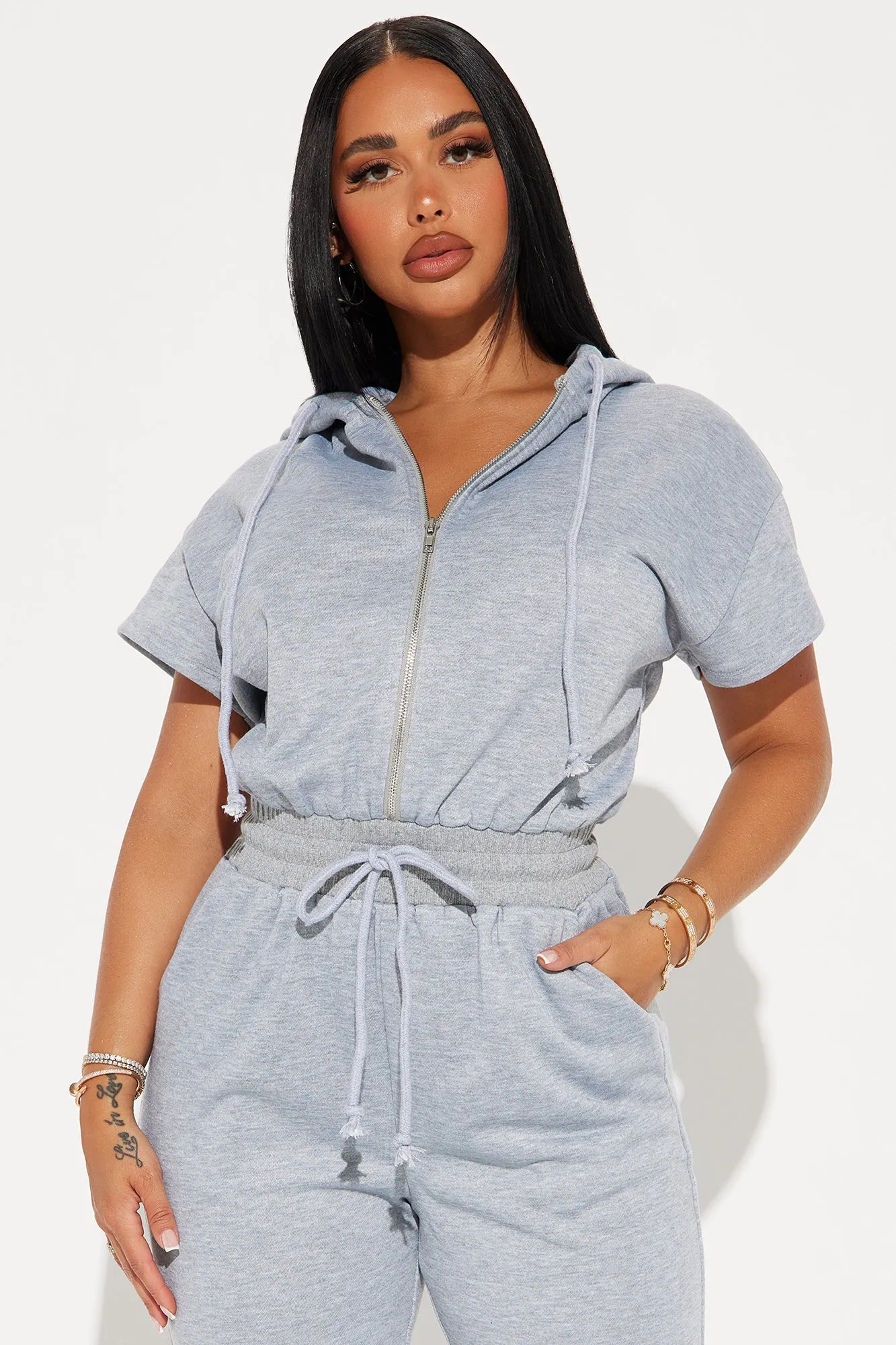 Stella Short Sleeve Jumpsuit - Heather Grey