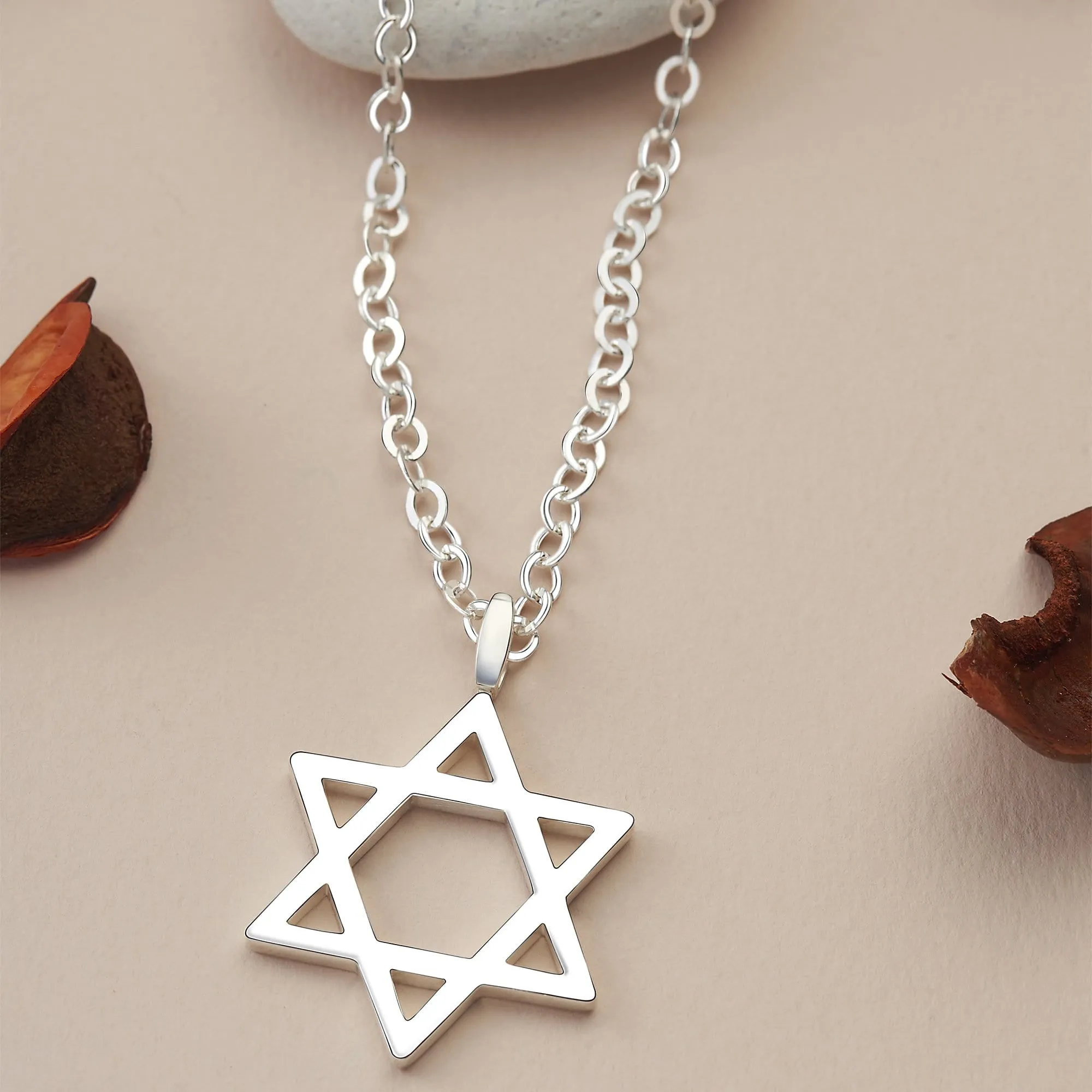 Sterling Silver Necklace Star of David, 24 inch